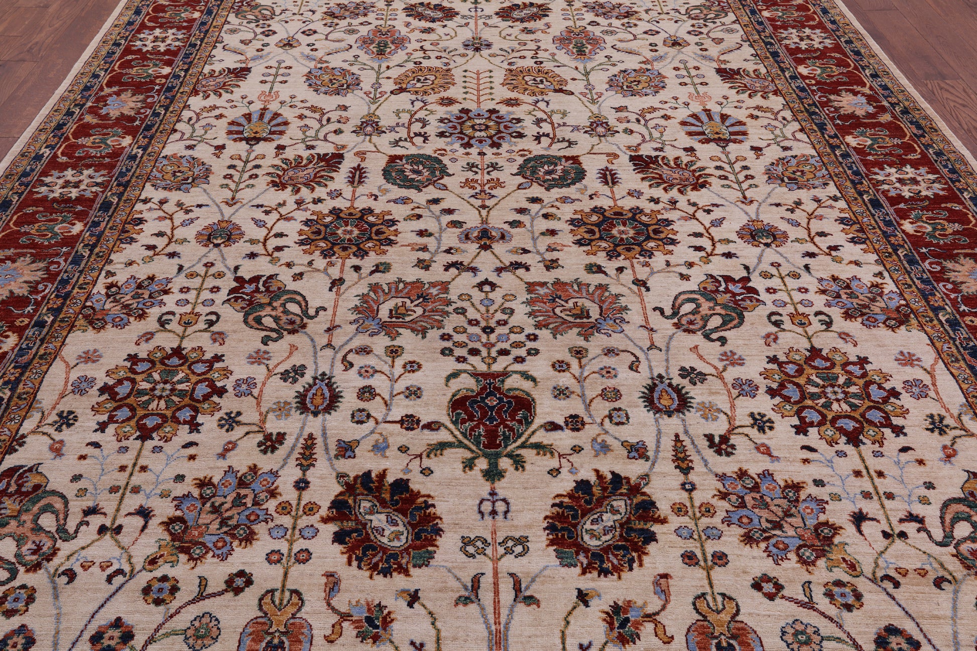 Ivory Peshawar Handmade Wool Rug - 9' 0" X 11' 10" - Golden Nile