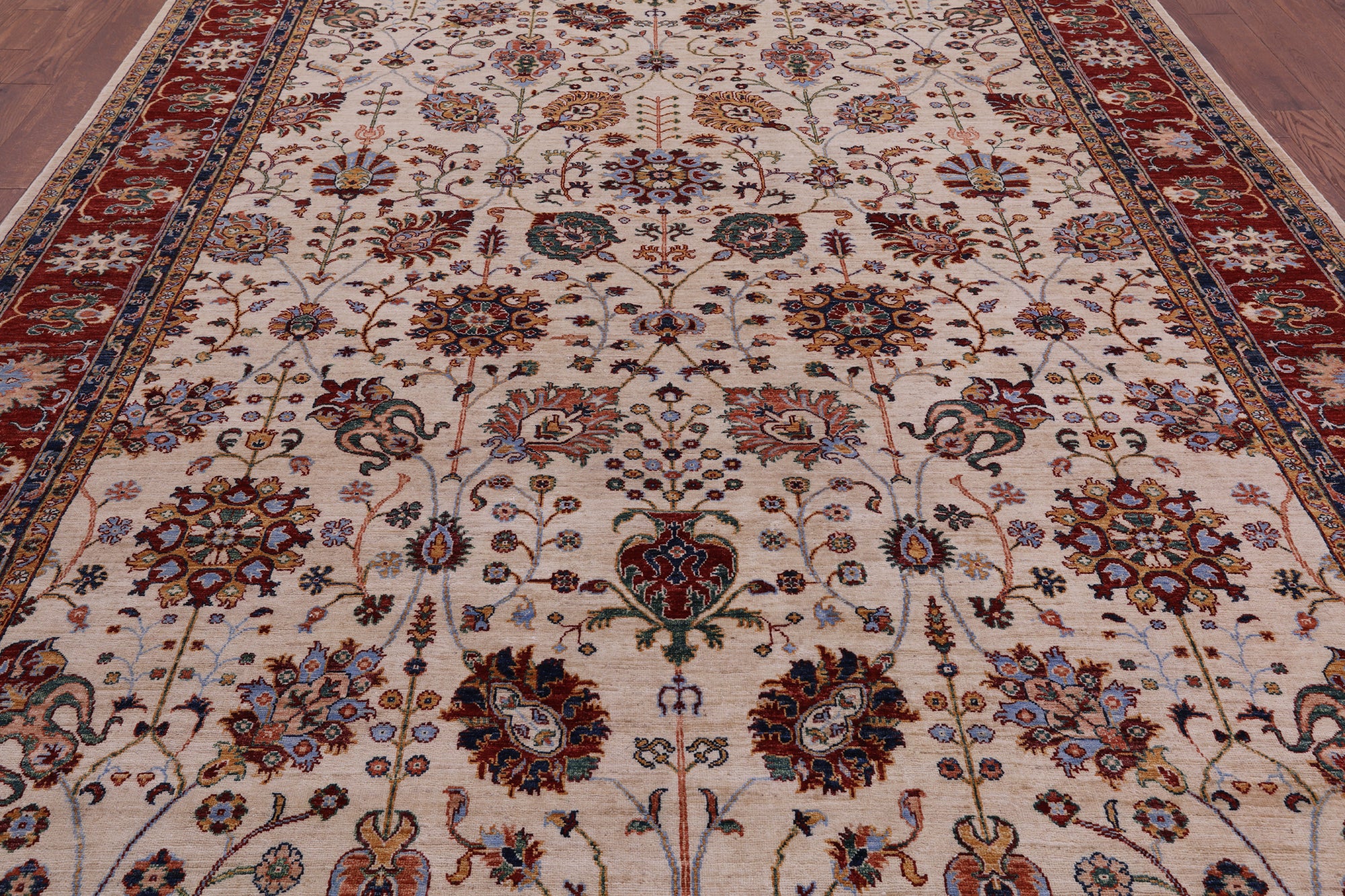 Ivory Peshawar Handmade Wool Rug - 9' 0" X 11' 10" - Golden Nile