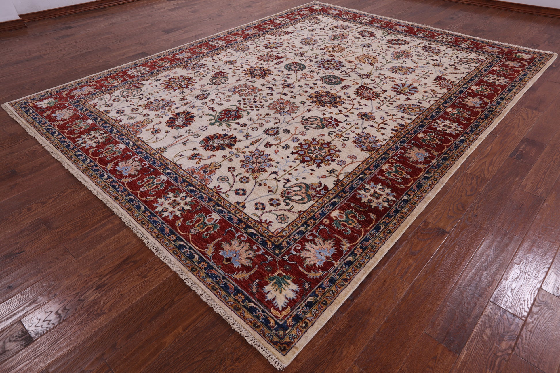 Ivory Peshawar Handmade Wool Rug - 9' 0" X 11' 10" - Golden Nile