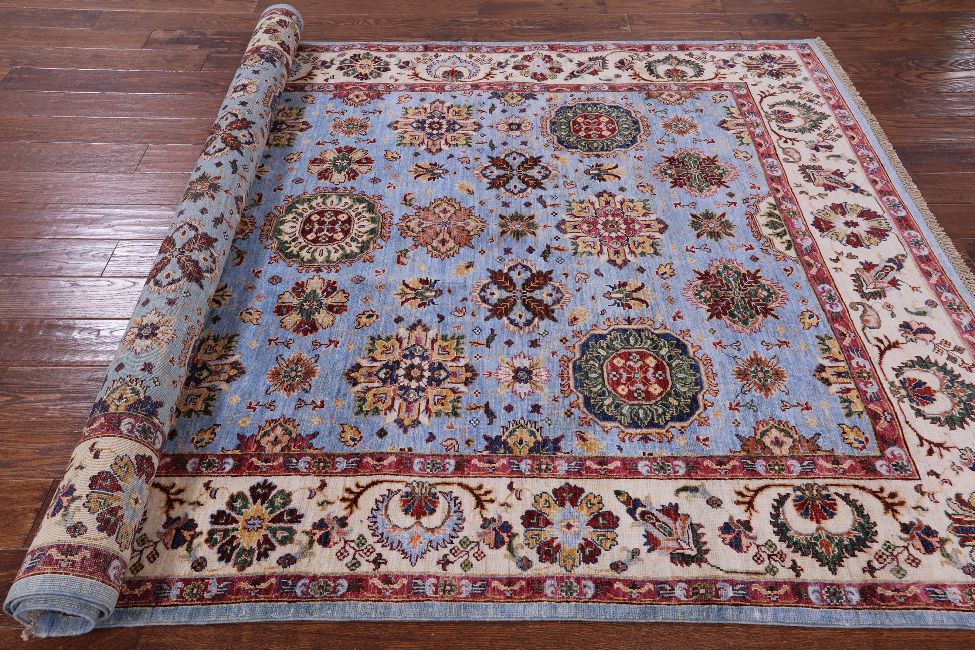 Blue Peshawar Hand Knotted Wool Rug - 6' 0" X 8' 11" - Golden Nile