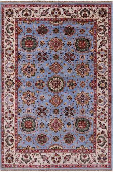 Blue Peshawar Hand Knotted Wool Rug - 6' 0" X 8' 11" - Golden Nile