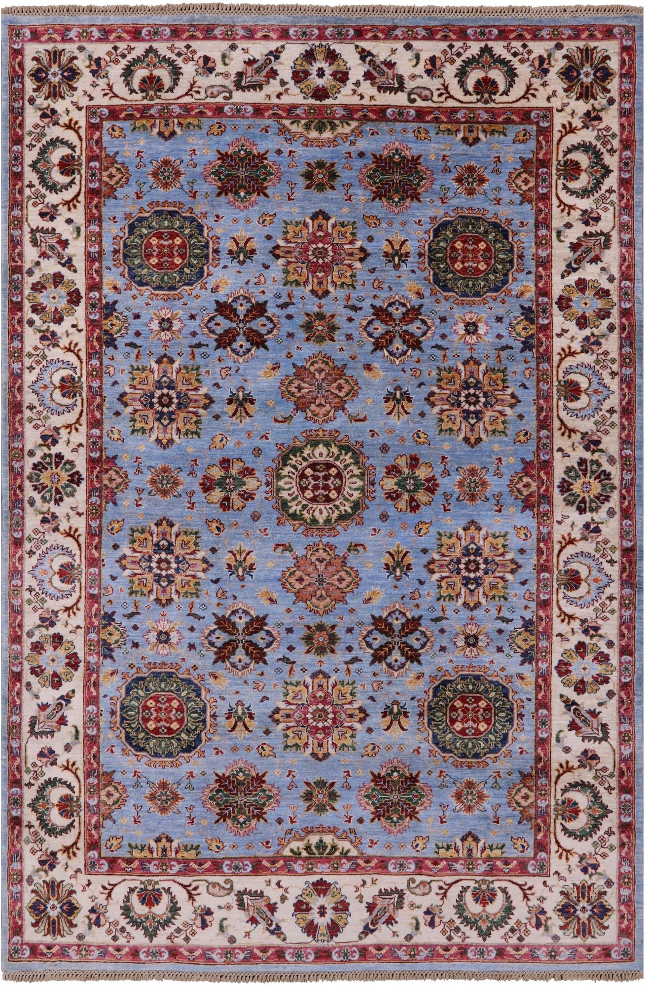 Blue Peshawar Hand Knotted Wool Rug - 6' 0" X 8' 11" - Golden Nile
