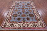 Blue Peshawar Hand Knotted Wool Rug - 6' 0" X 8' 11" - Golden Nile