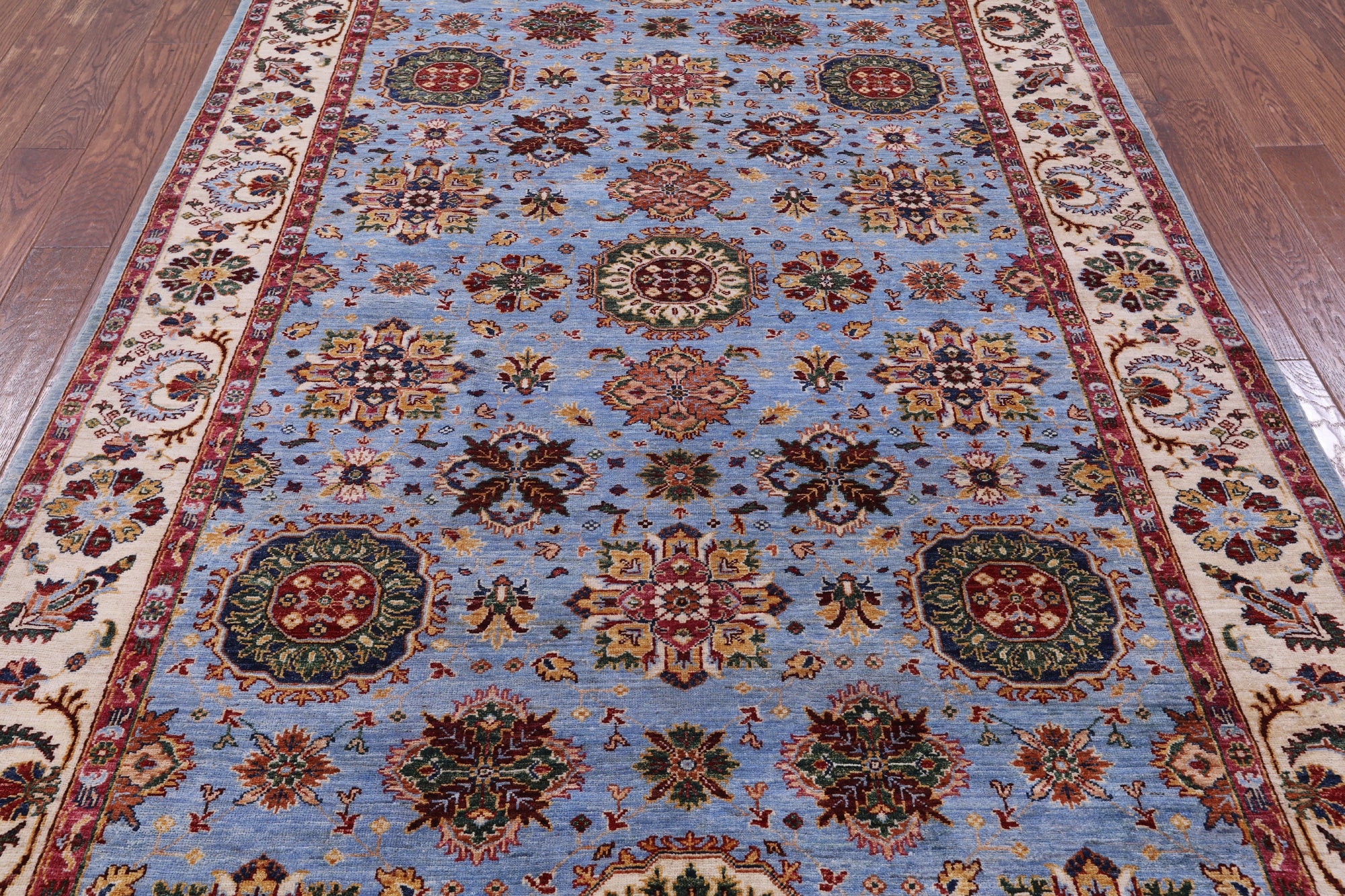 Blue Peshawar Hand Knotted Wool Rug - 6' 0" X 8' 11" - Golden Nile
