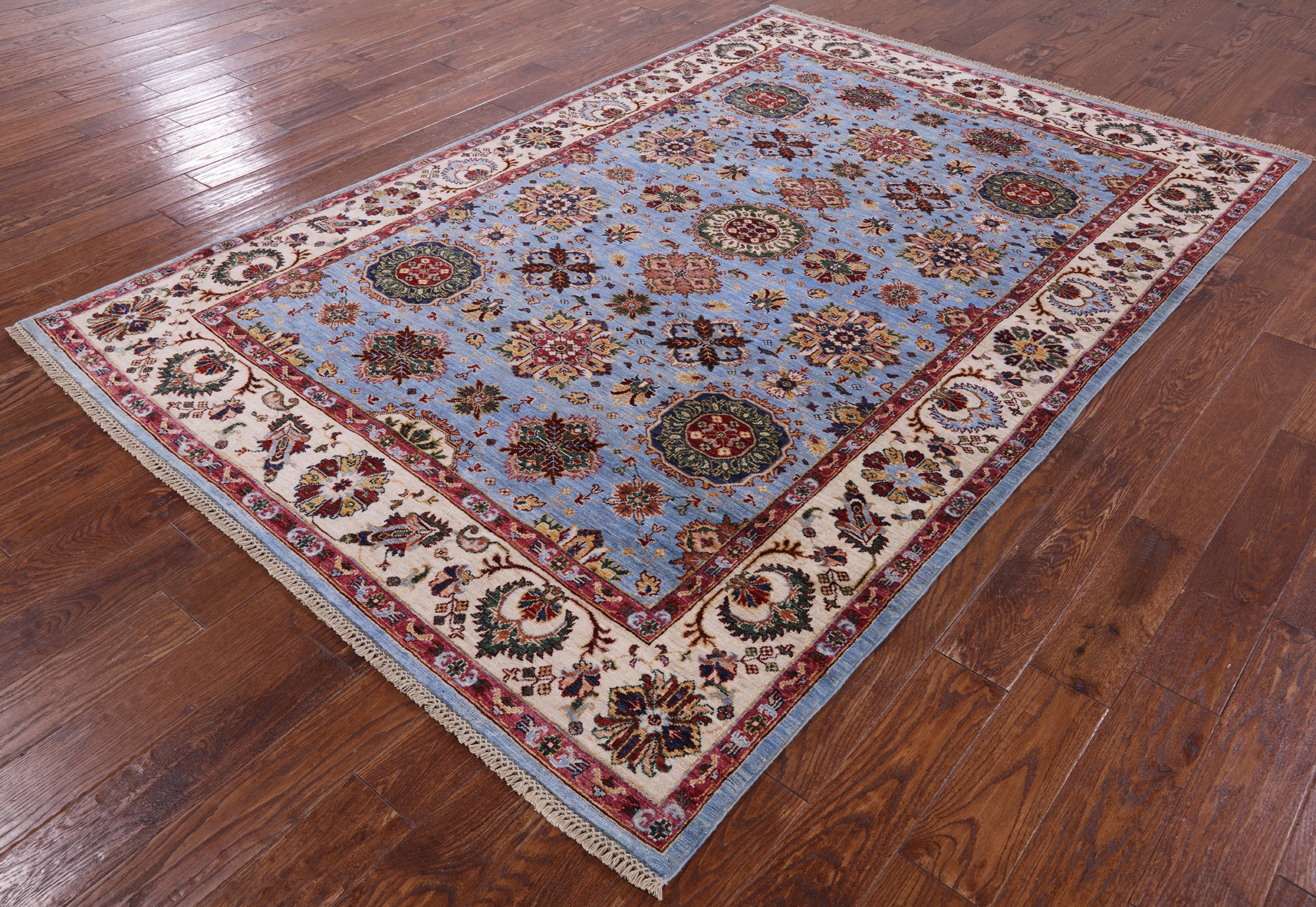 Blue Peshawar Hand Knotted Wool Rug - 6' 0" X 8' 11" - Golden Nile