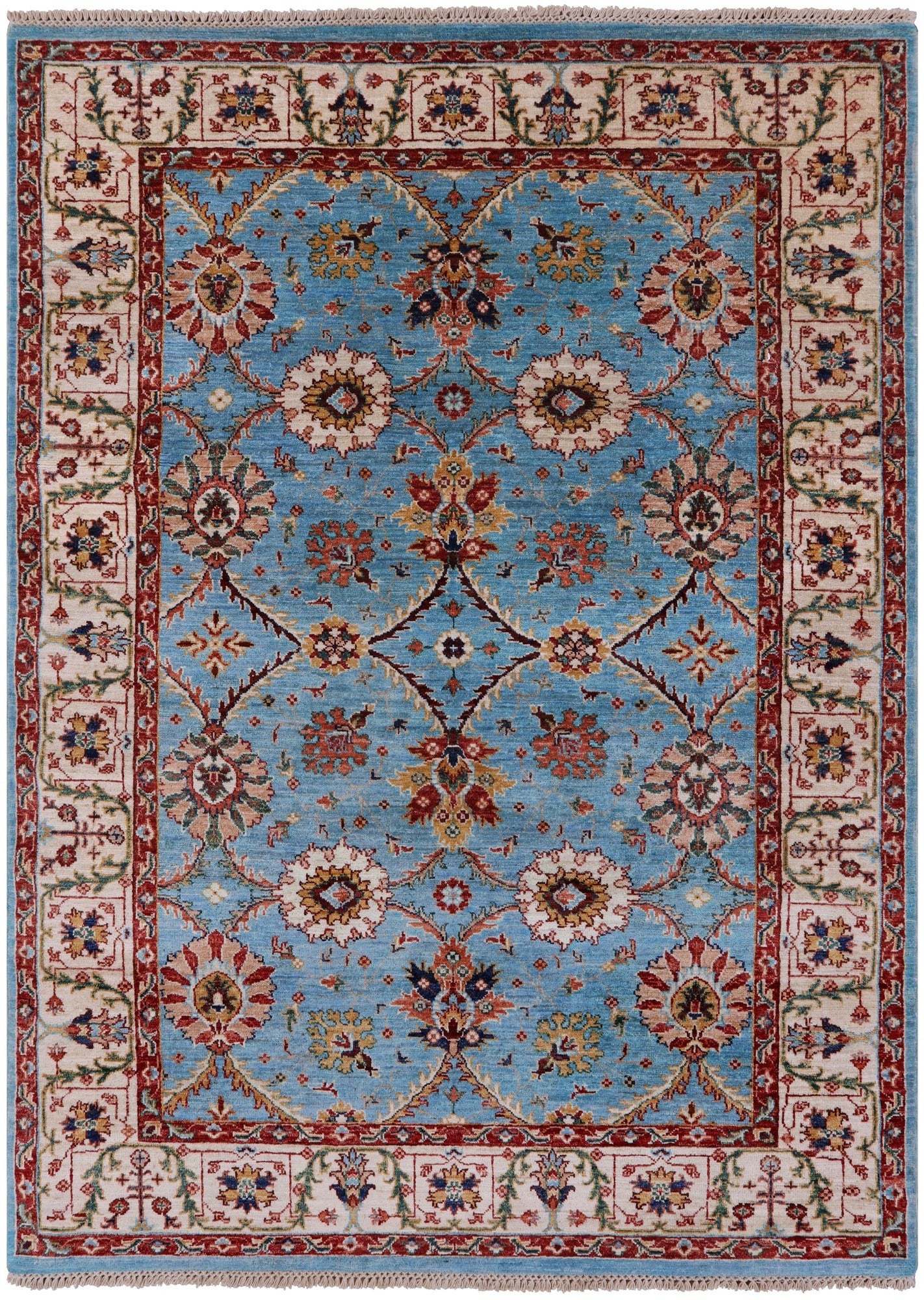 Blue Peshawar Handmade Wool Rug - 5' 0" X 6' 8" - Golden Nile