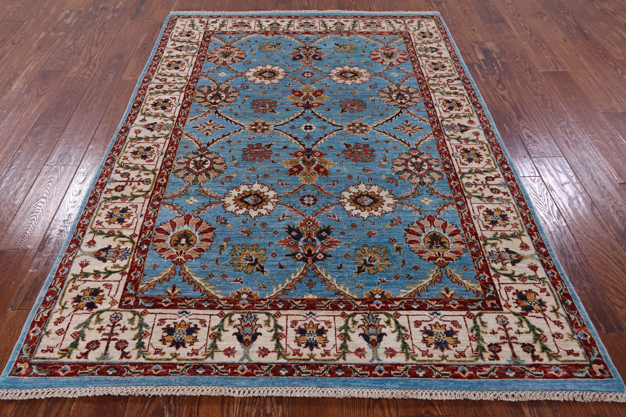 Blue Peshawar Handmade Wool Rug - 5' 0" X 6' 8" - Golden Nile