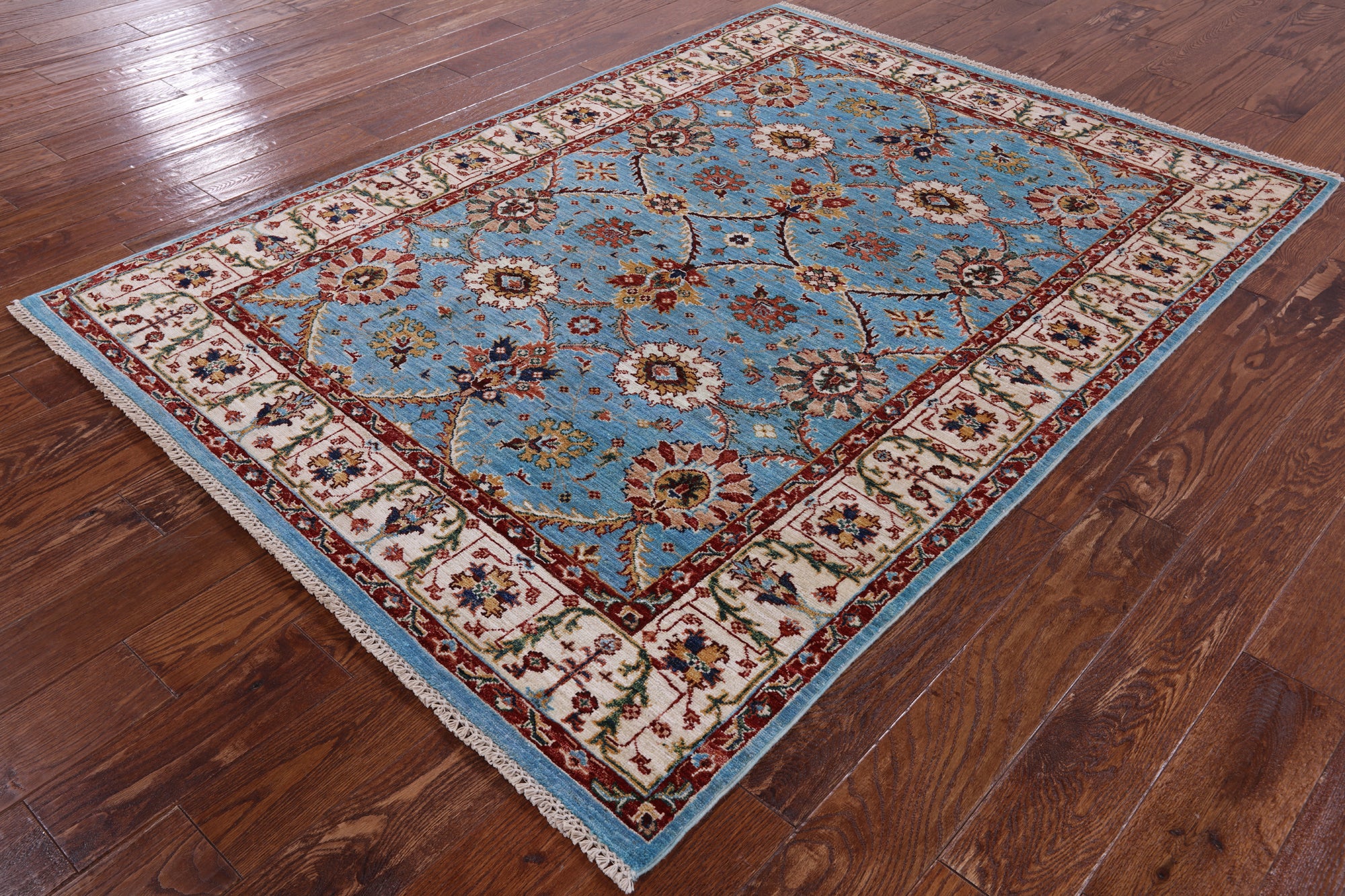 Blue Peshawar Handmade Wool Rug - 5' 0" X 6' 8" - Golden Nile