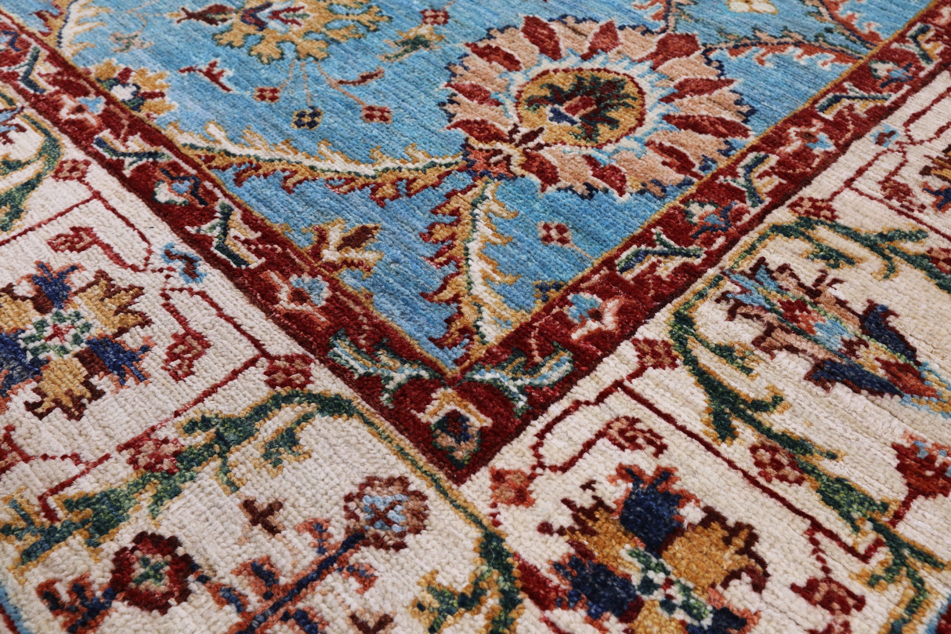 Blue Peshawar Handmade Wool Rug - 5' 0" X 6' 8" - Golden Nile