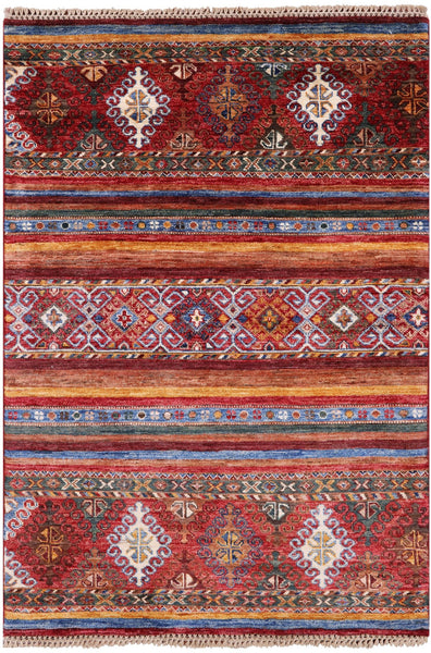 Khorjin Persian Gabbeh Handmade Wool Rug - 3' 4" X 5' 0" - Golden Nile