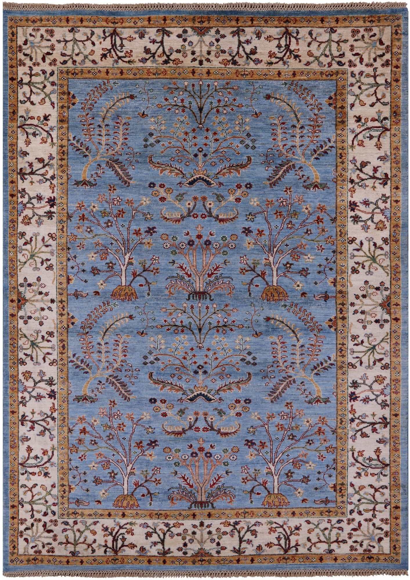 Blue Peshawar Hand Knotted Wool Rug - 5' 10" X 7' 10" - Golden Nile