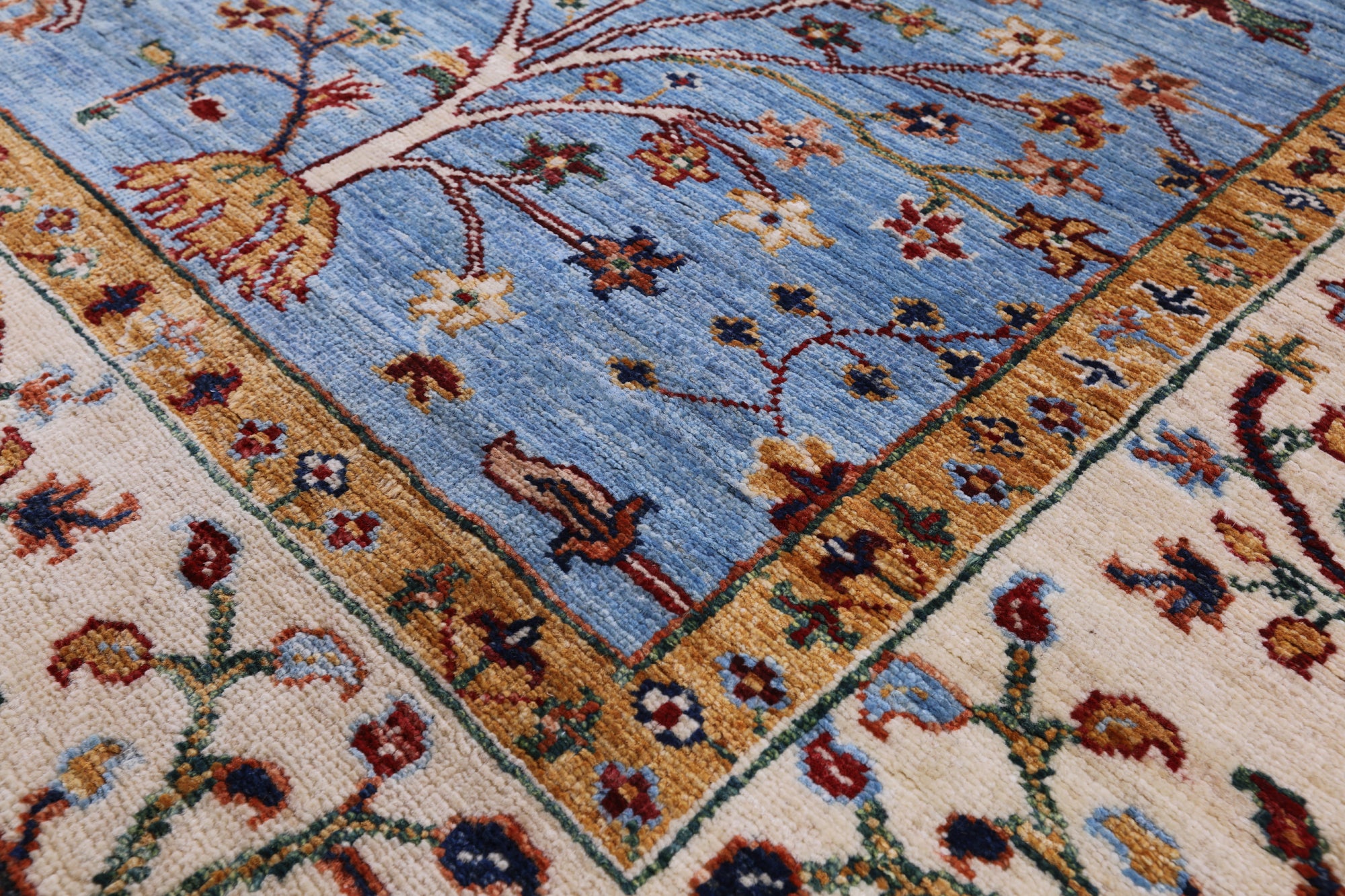 Blue Peshawar Hand Knotted Wool Rug - 5' 10" X 7' 10" - Golden Nile