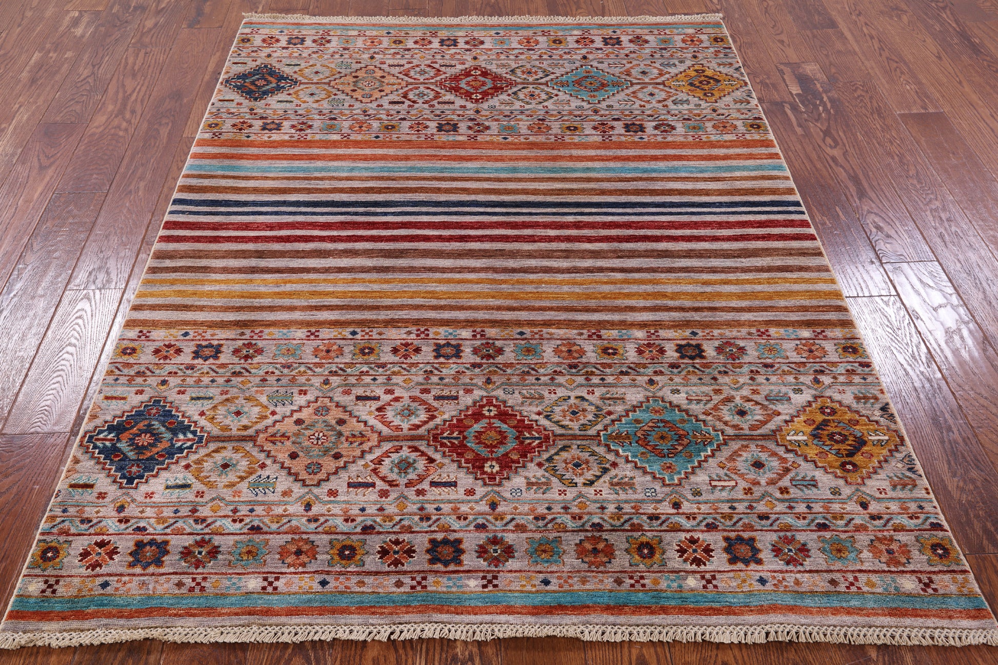Khorjin Persian Gabbeh Hand Knotted Wool Rug - 5' 0" X 6' 6" - Golden Nile