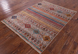 Khorjin Persian Gabbeh Hand Knotted Wool Rug - 5' 0" X 6' 6" - Golden Nile
