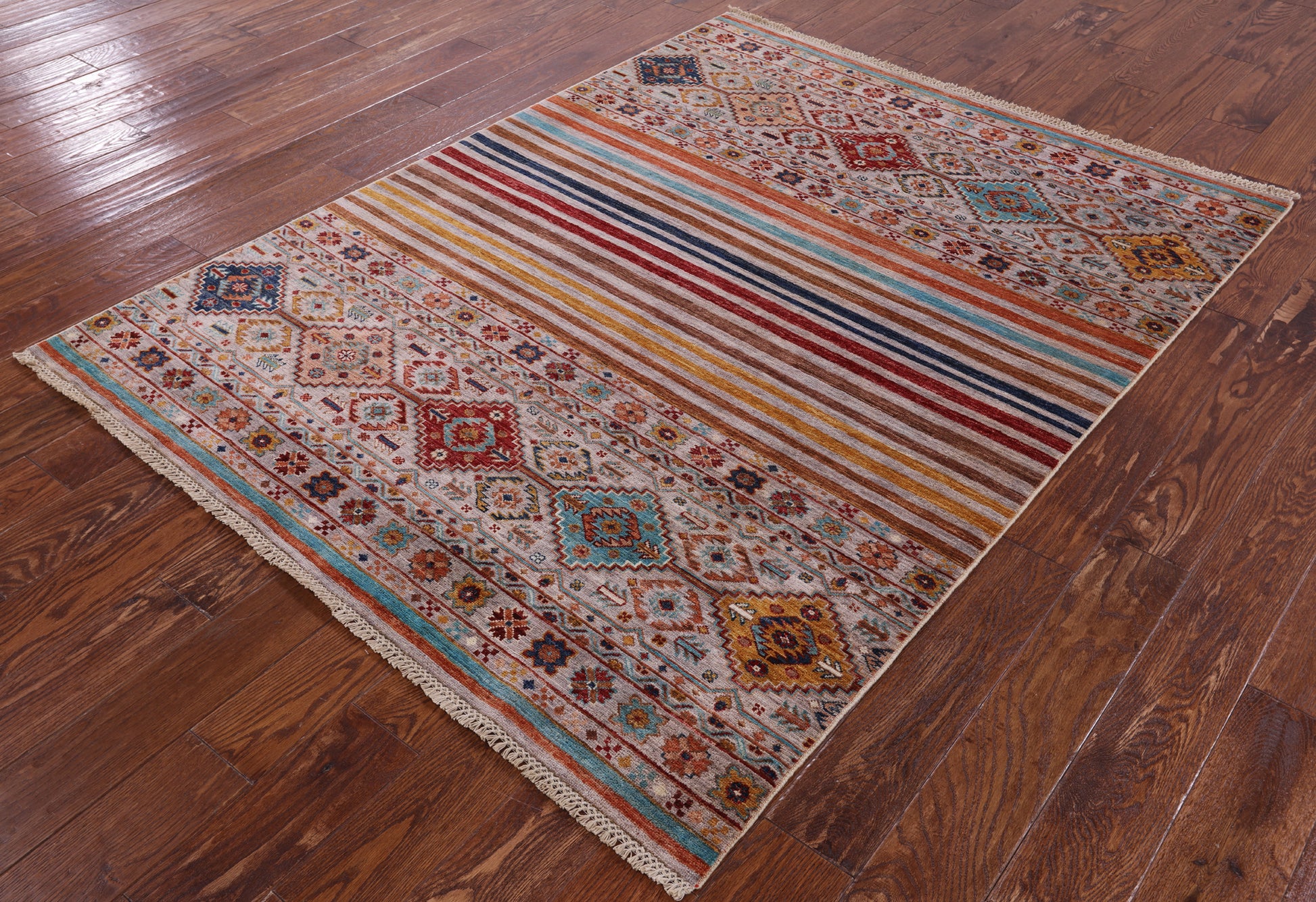 Khorjin Persian Gabbeh Hand Knotted Wool Rug - 5' 0" X 6' 6" - Golden Nile