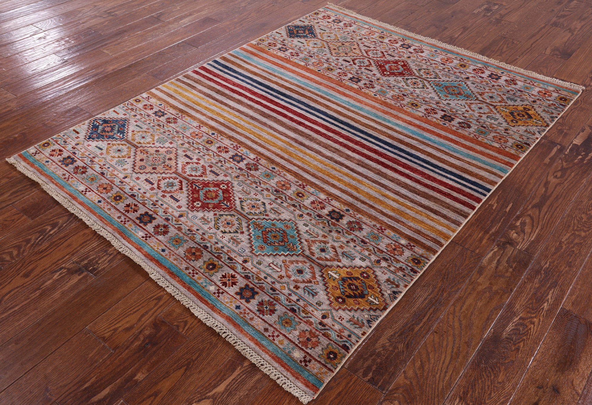 Khorjin Persian Gabbeh Hand Knotted Wool Rug - 5' 0" X 6' 6" - Golden Nile