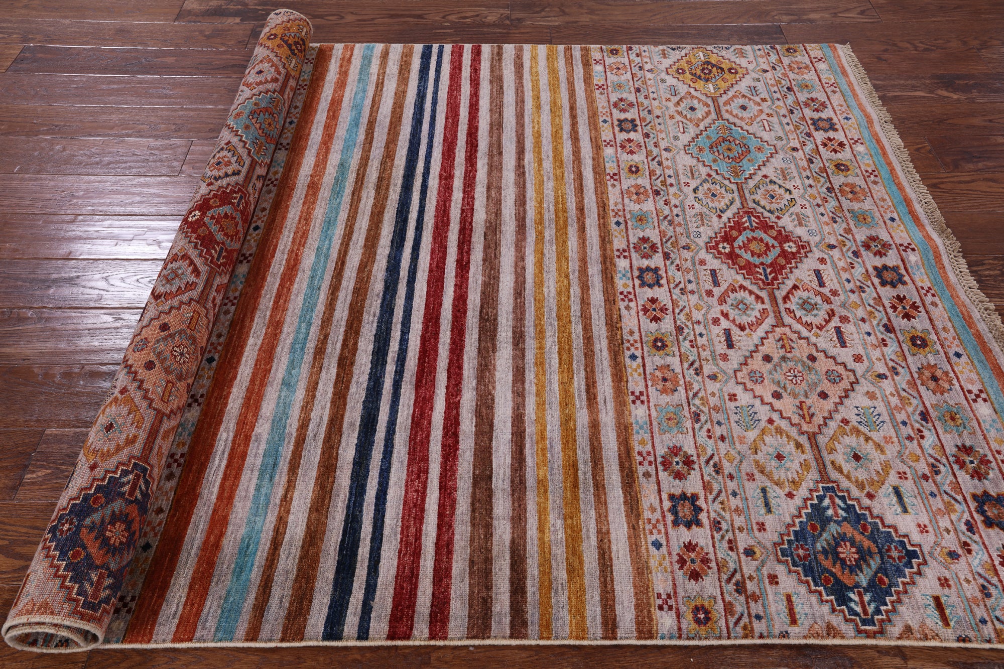 Khorjin Persian Gabbeh Hand Knotted Wool Rug - 5' 0" X 6' 6" - Golden Nile