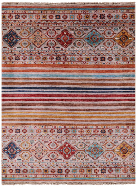 Khorjin Persian Gabbeh Hand Knotted Wool Rug - 5' 0" X 6' 6" - Golden Nile