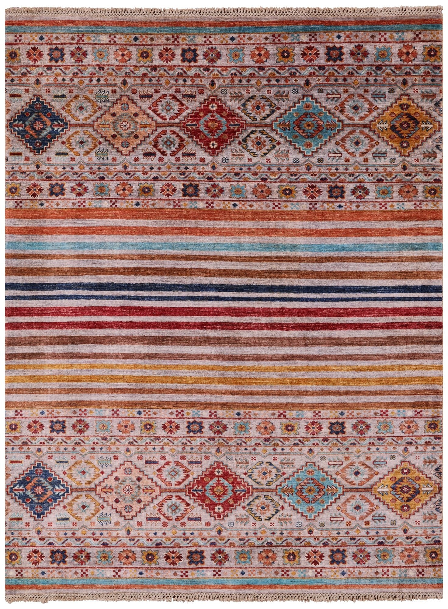Khorjin Persian Gabbeh Hand Knotted Wool Rug - 5' 0" X 6' 6" - Golden Nile
