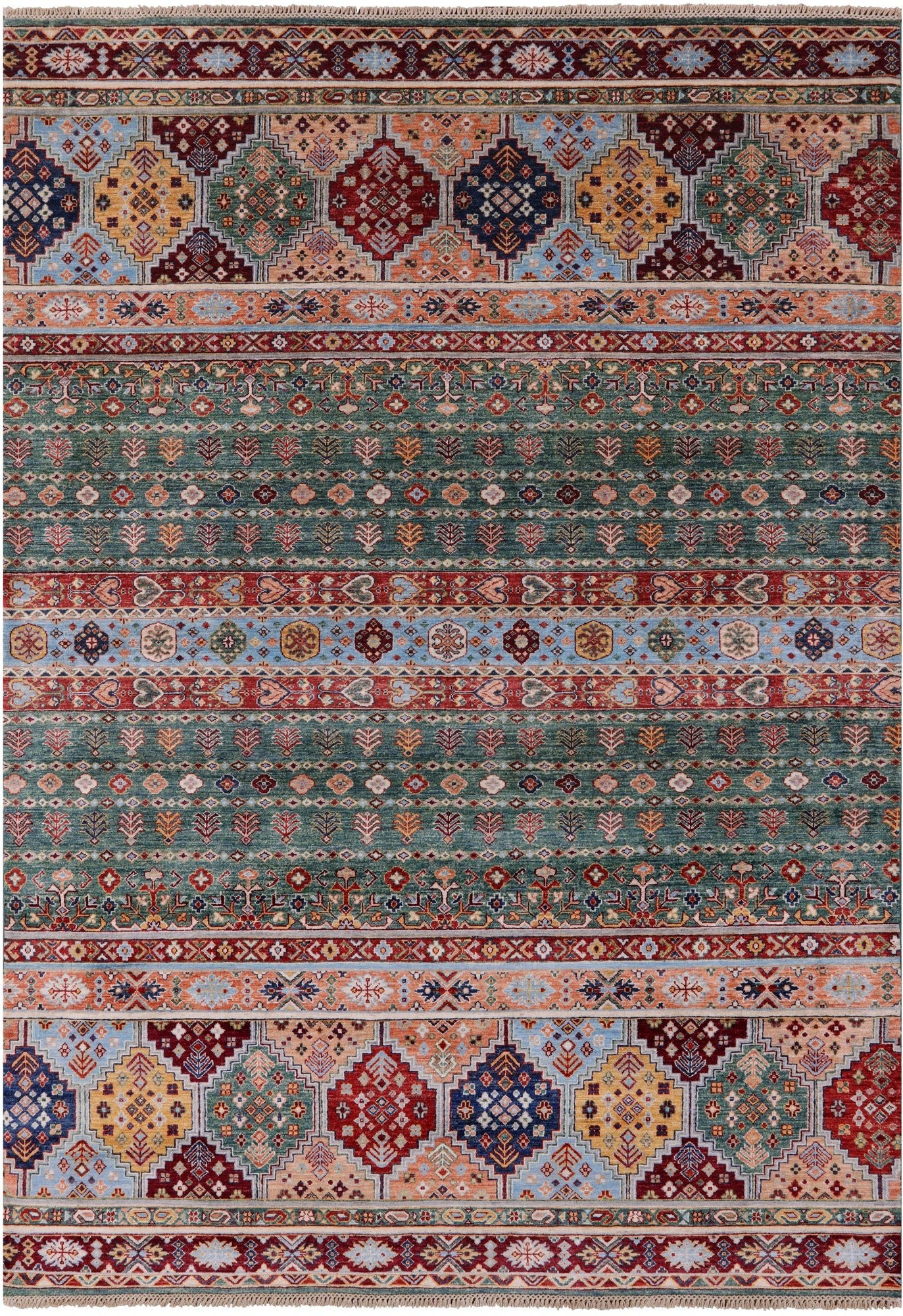 Green Khorjin Persian Gabbeh Handmade Wool Rug - 6' 10" X 9' 8" - Golden Nile