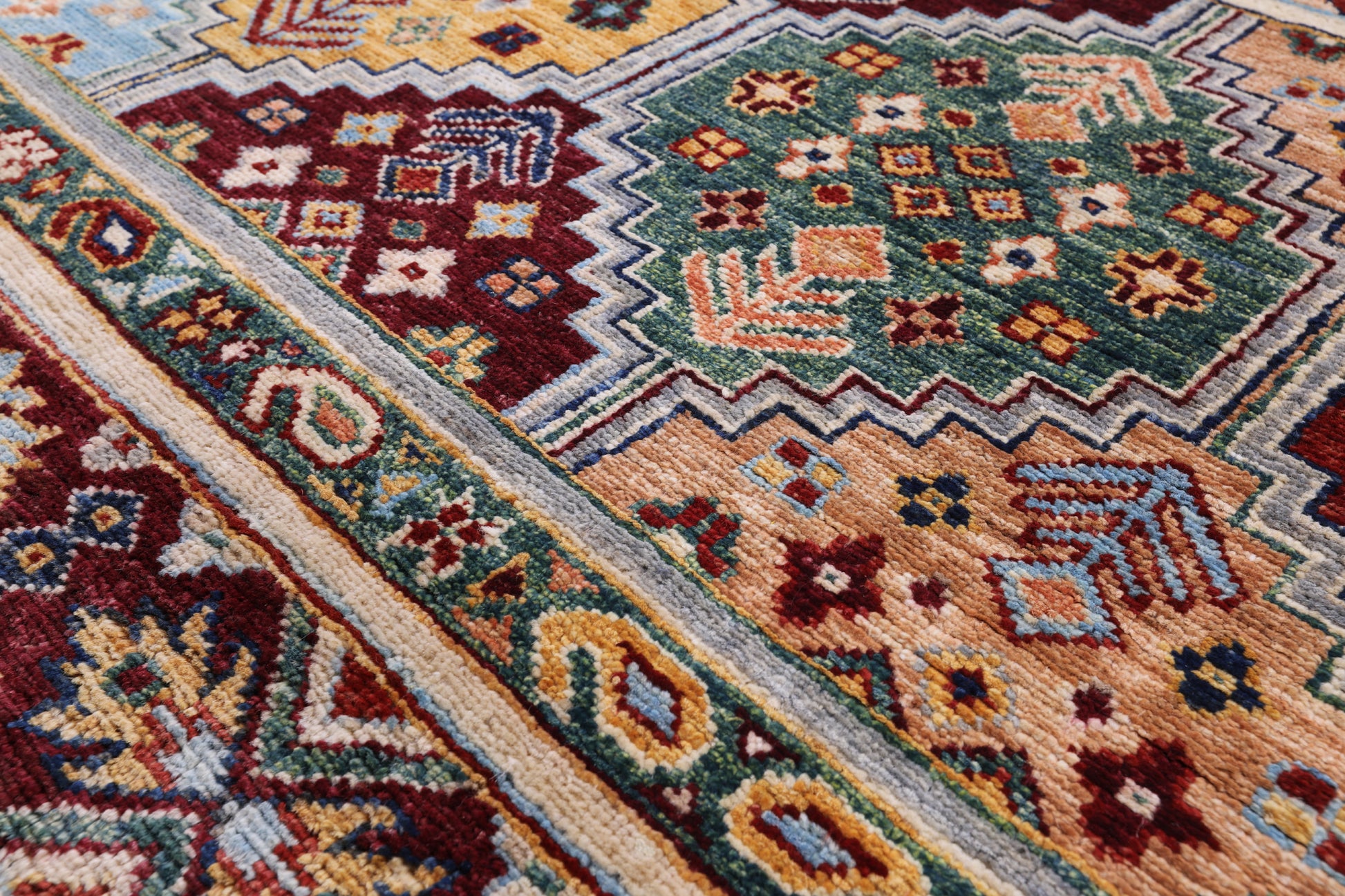 Green Khorjin Persian Gabbeh Handmade Wool Rug - 6' 10" X 9' 8" - Golden Nile