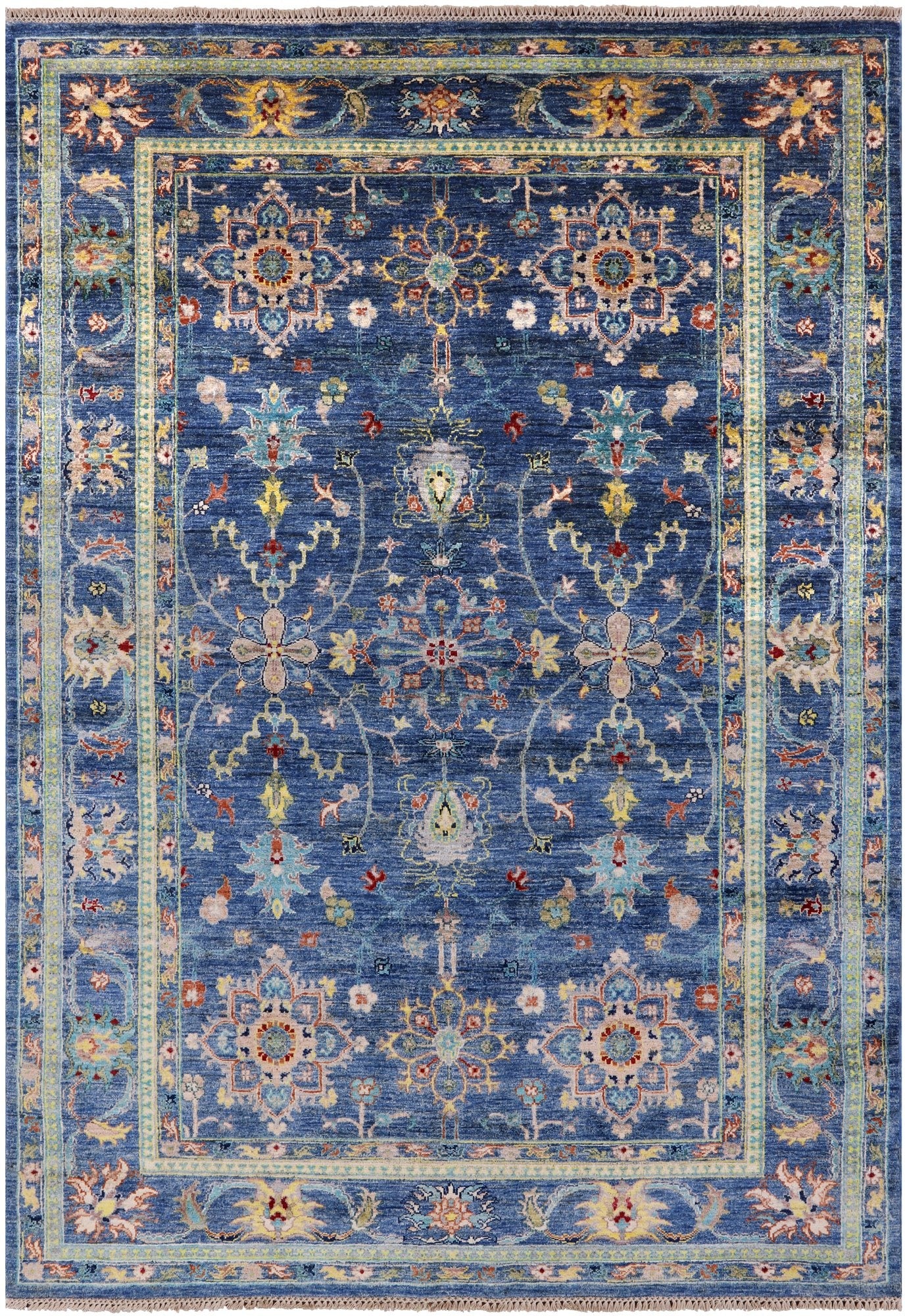 Blue Peshawar Handmade Wool Rug - 5' 9" X 8' 0" - Golden Nile
