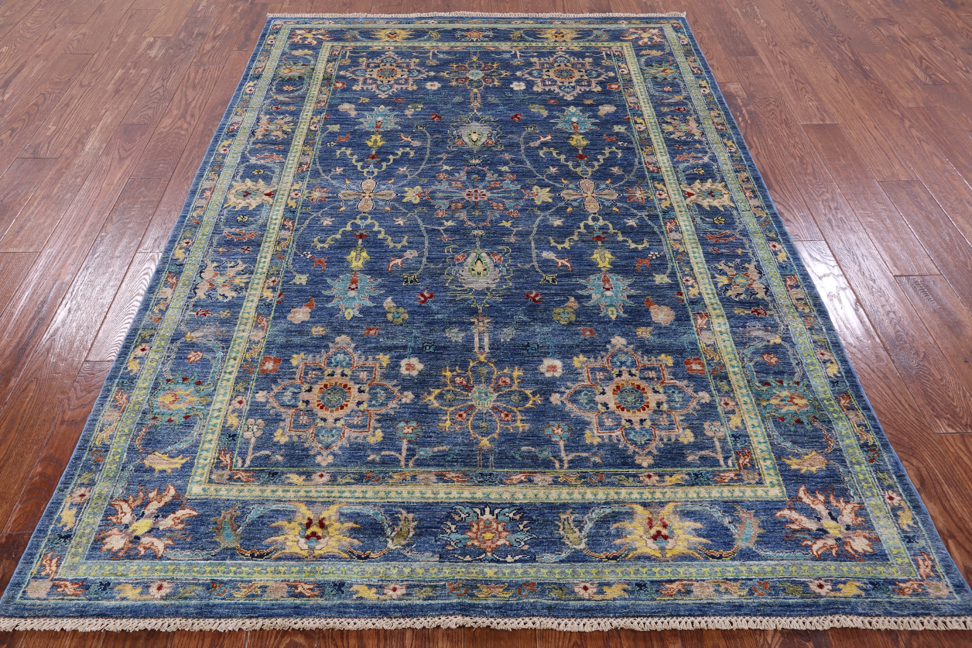 Blue Peshawar Handmade Wool Rug - 5' 9" X 8' 0" - Golden Nile