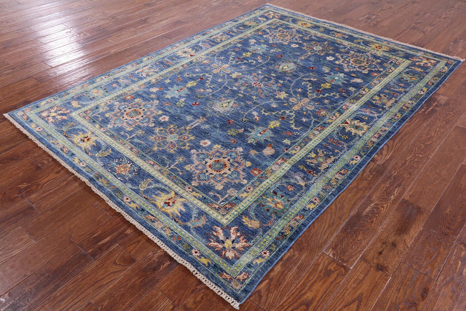 Blue Peshawar Handmade Wool Rug - 5' 9" X 8' 0" - Golden Nile