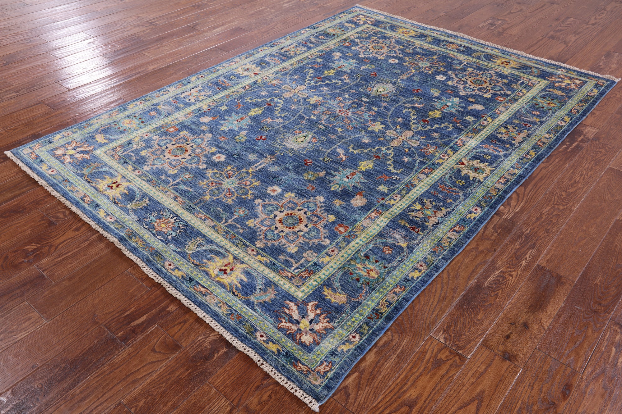 Blue Peshawar Handmade Wool Rug - 5' 9" X 8' 0" - Golden Nile