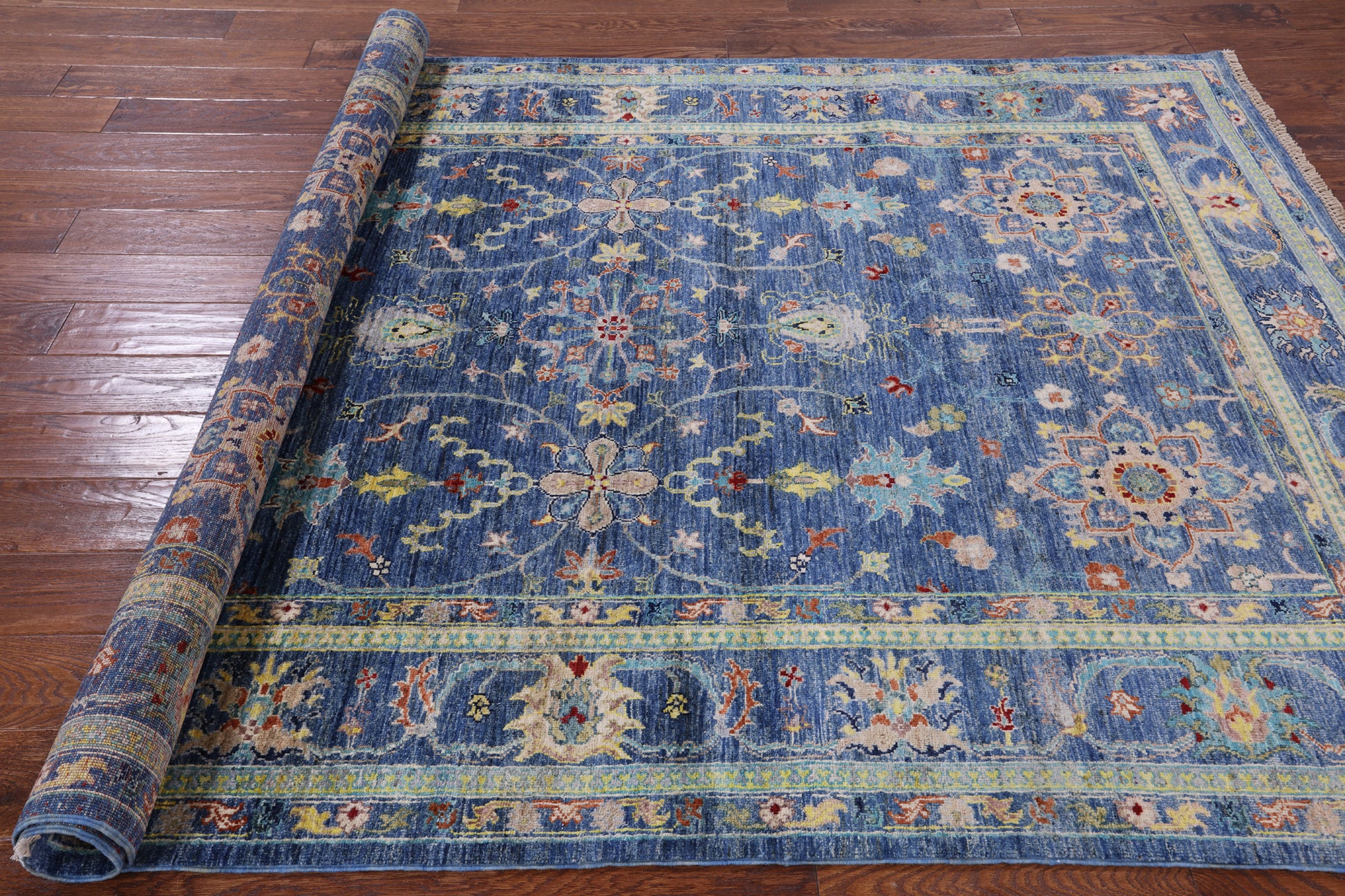 Blue Peshawar Handmade Wool Rug - 5' 9" X 8' 0" - Golden Nile