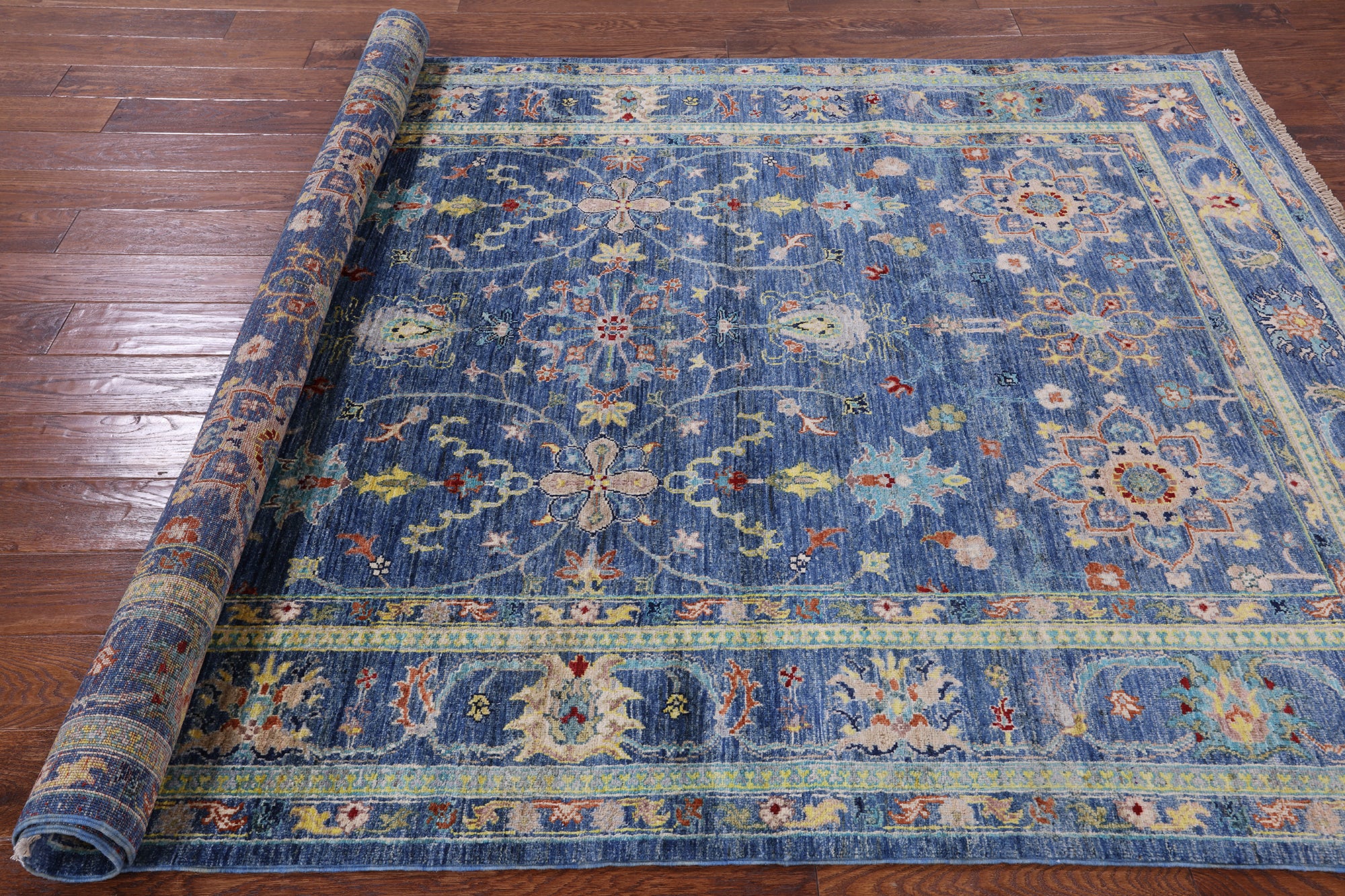 Blue Peshawar Handmade Wool Rug - 5' 9" X 8' 0" - Golden Nile