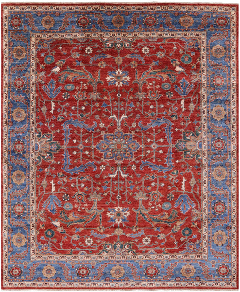 Red Persian Fine Serapi Hand Knotted Wool Rug - 8' 2" X 9' 10" - Golden Nile