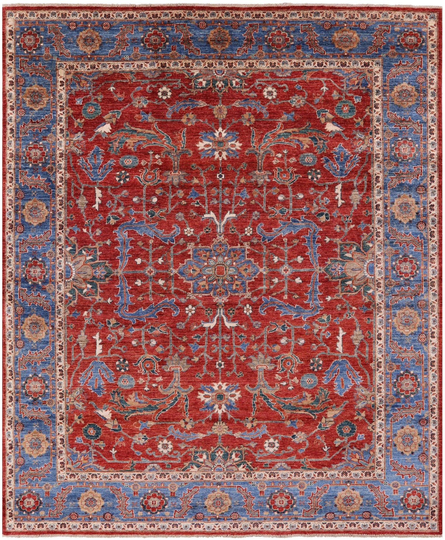 Red Persian Fine Serapi Hand Knotted Wool Rug - 8' 2" X 9' 10" - Golden Nile