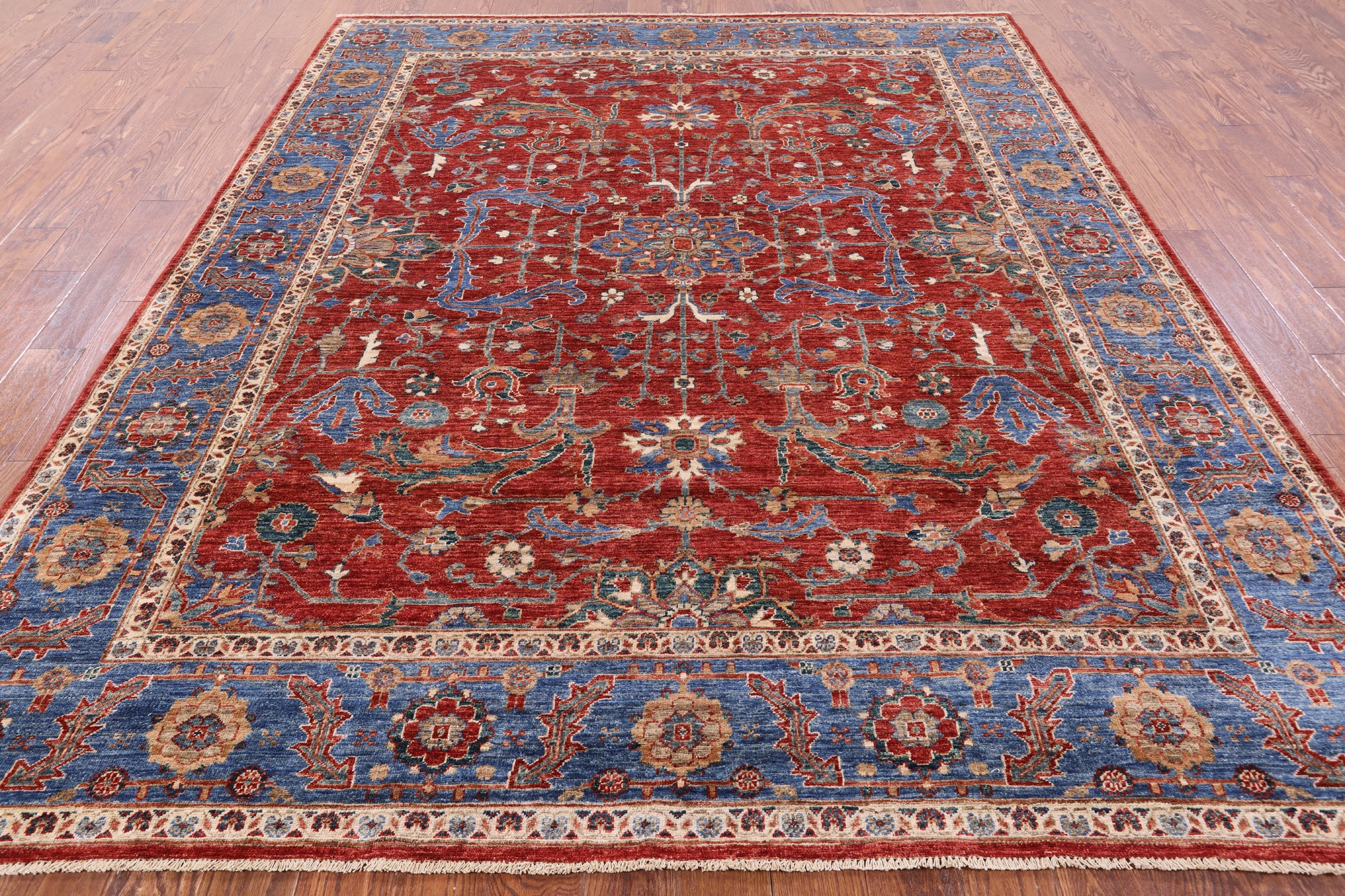 Red Persian Fine Serapi Hand Knotted Wool Rug - 8' 2" X 9' 10" - Golden Nile