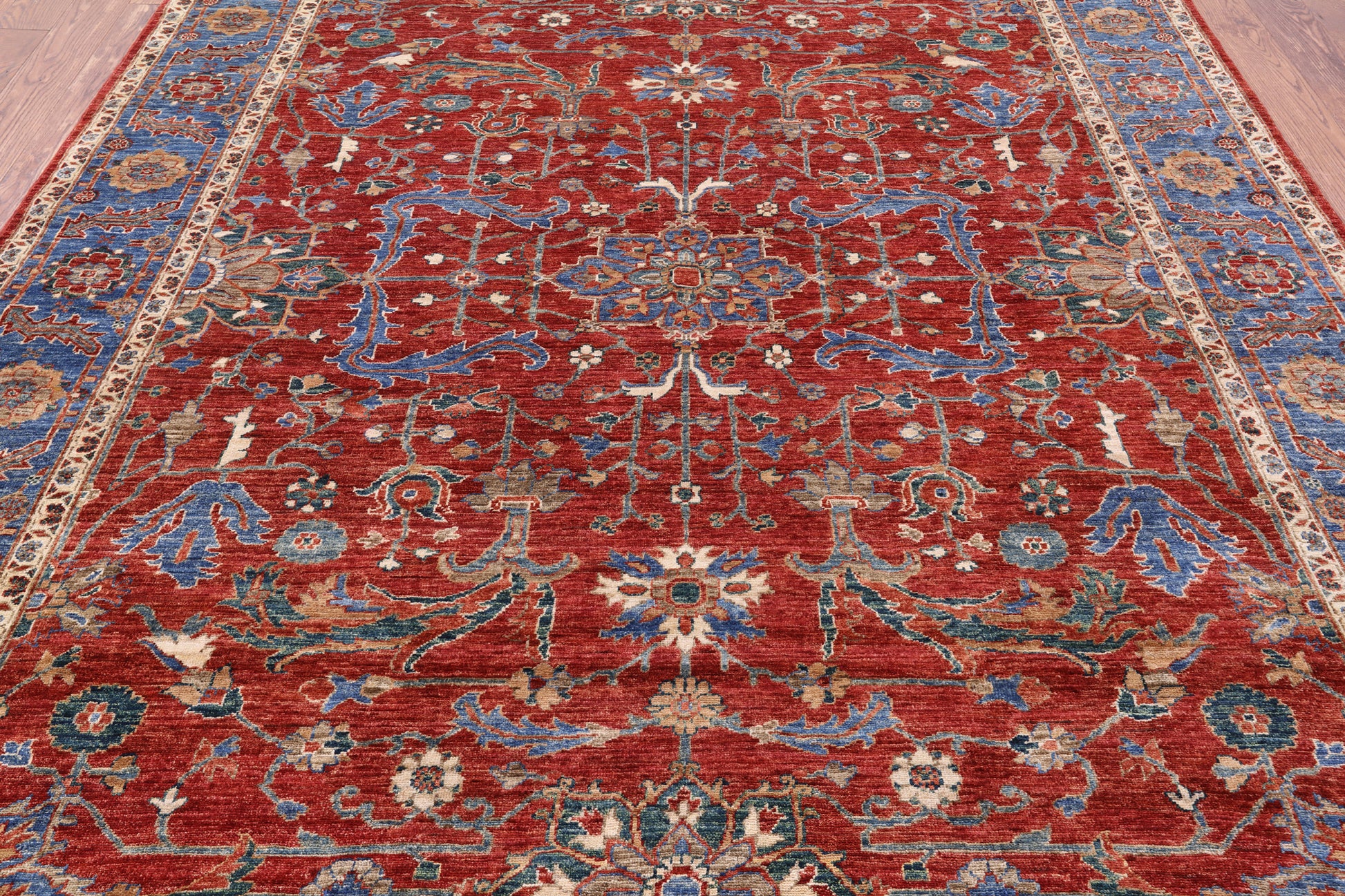 Red Persian Fine Serapi Hand Knotted Wool Rug - 8' 2" X 9' 10" - Golden Nile