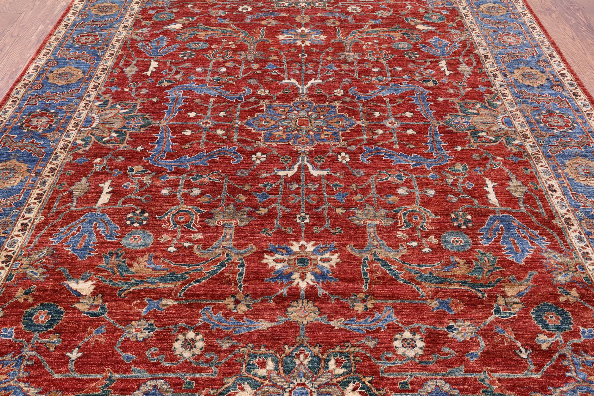 Red Persian Fine Serapi Hand Knotted Wool Rug - 8' 2" X 9' 10" - Golden Nile
