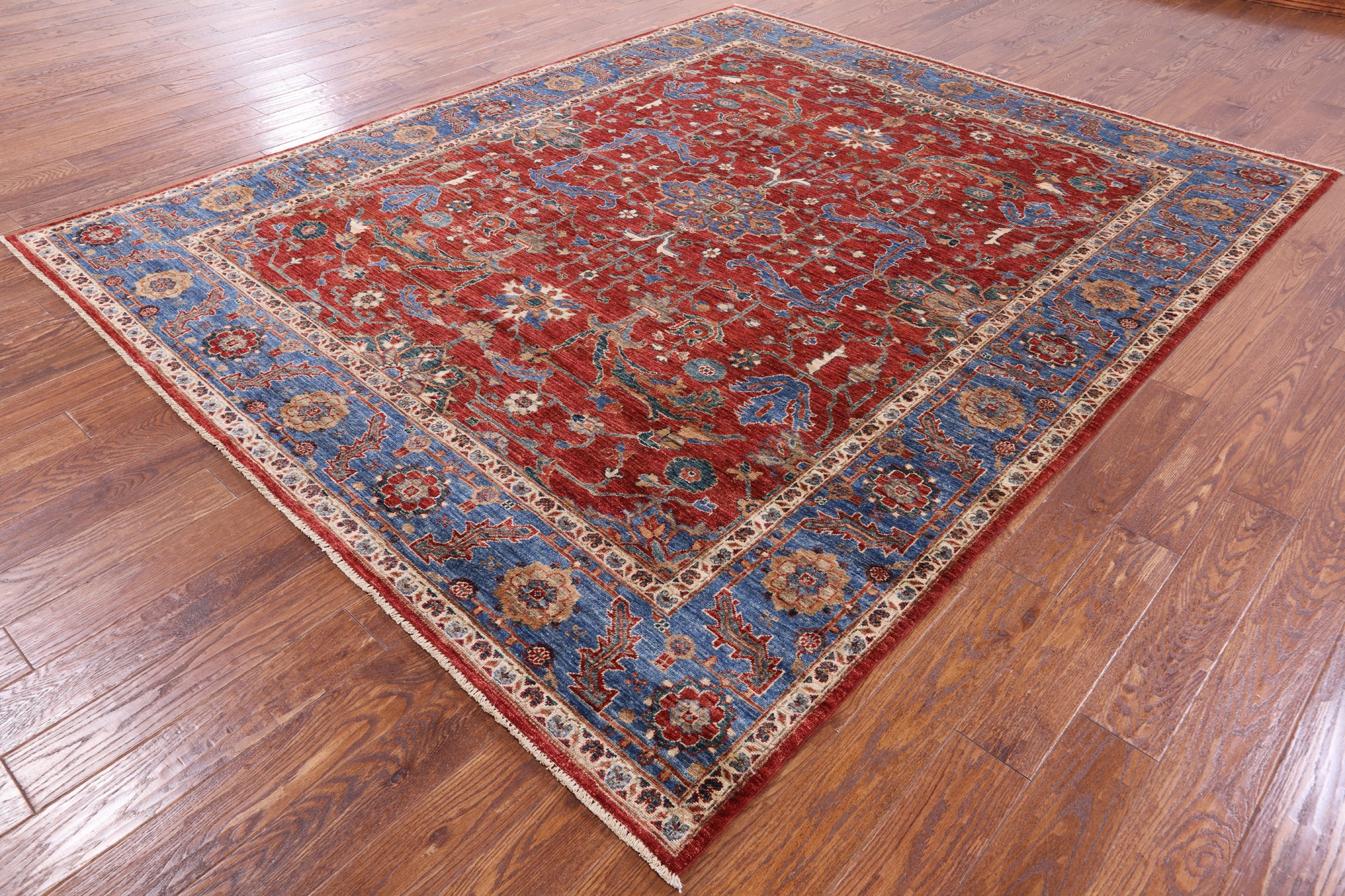Red Persian Fine Serapi Hand Knotted Wool Rug - 8' 2" X 9' 10" - Golden Nile