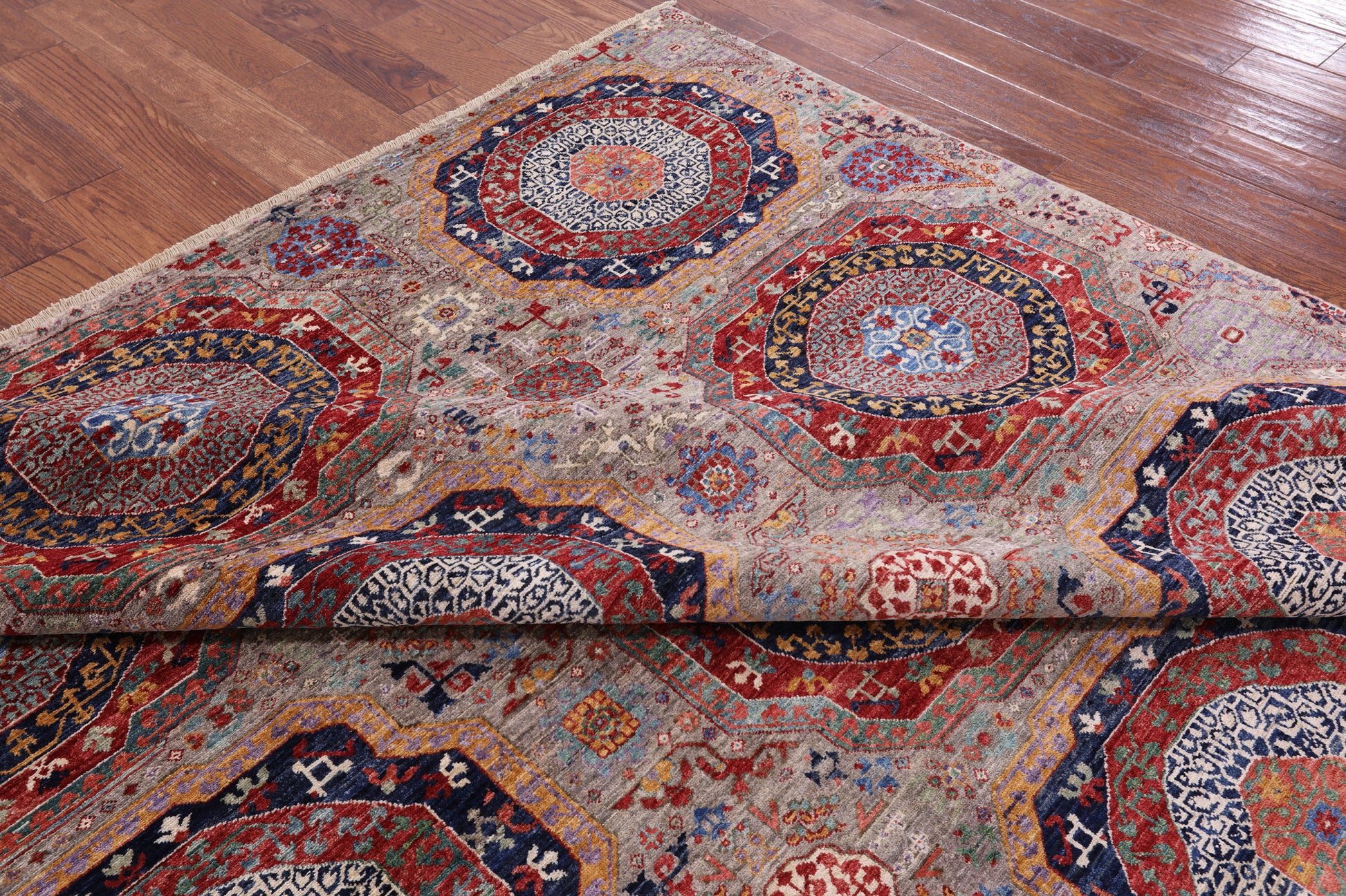 Geometric Persian Mamluk Hand Knotted Wool Rug - 8' 1" X 9' 7" - Golden Nile