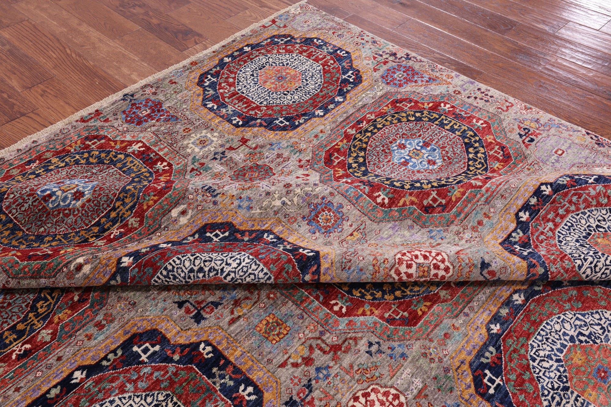 Geometric Persian Mamluk Hand Knotted Wool Rug - 8' 1" X 9' 7" - Golden Nile