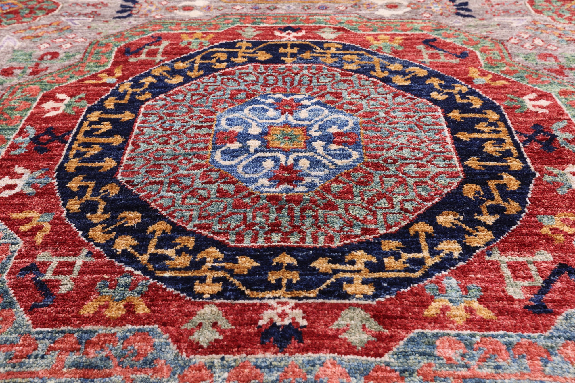 Geometric Persian Mamluk Hand Knotted Wool Rug - 8' 1" X 9' 7" - Golden Nile
