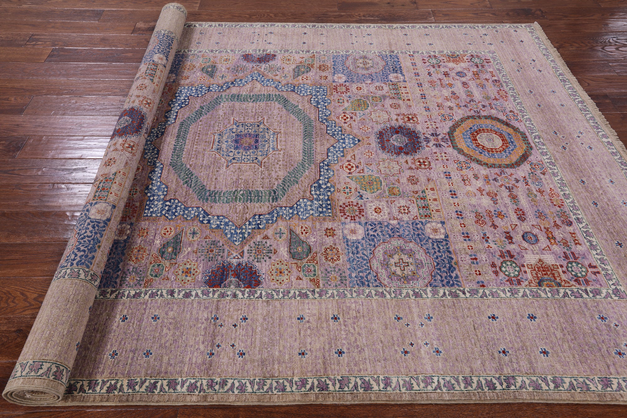 Geometric Persian Mamluk Handmade Wool Rug - 6' 2" X 8' 11" - Golden Nile
