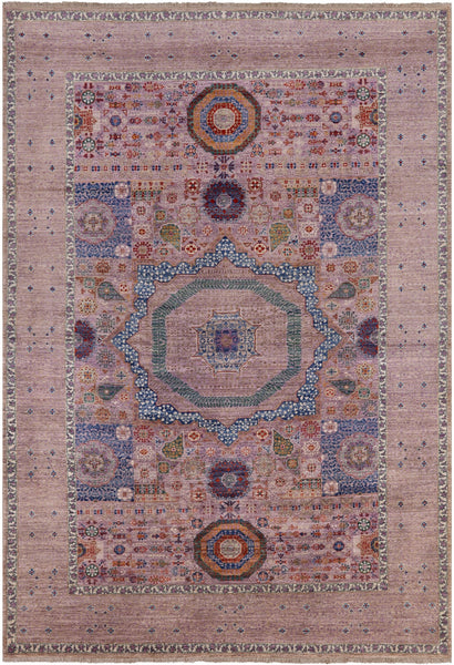 Geometric Persian Mamluk Handmade Wool Rug - 6' 2" X 8' 11" - Golden Nile