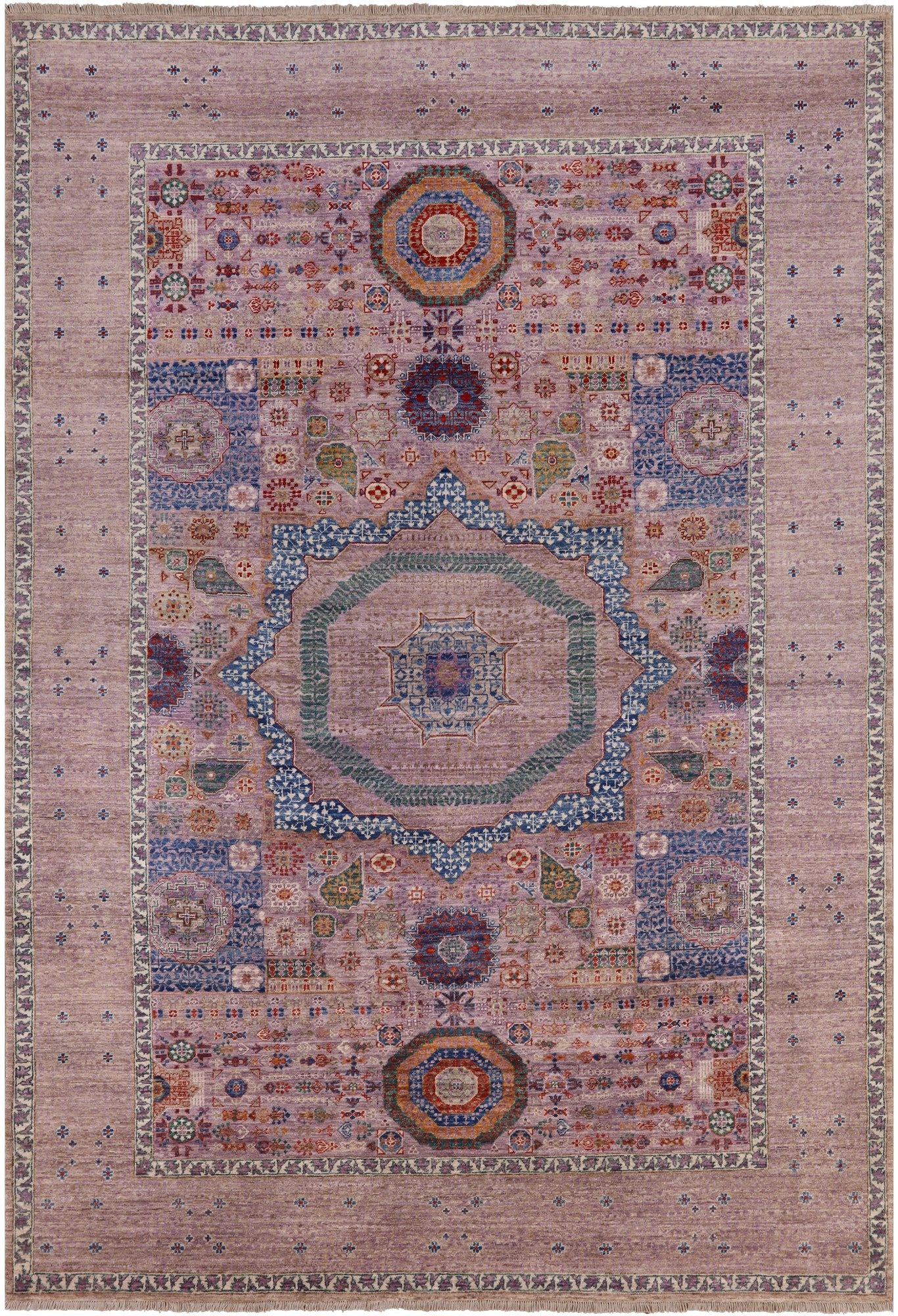 Geometric Persian Mamluk Handmade Wool Rug - 6' 2" X 8' 11" - Golden Nile