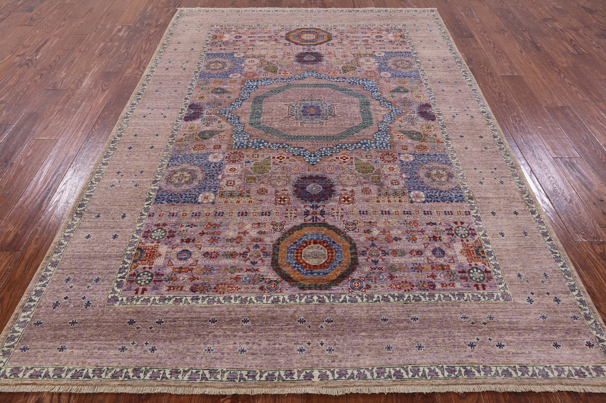 Geometric Persian Mamluk Handmade Wool Rug - 6' 2" X 8' 11" - Golden Nile