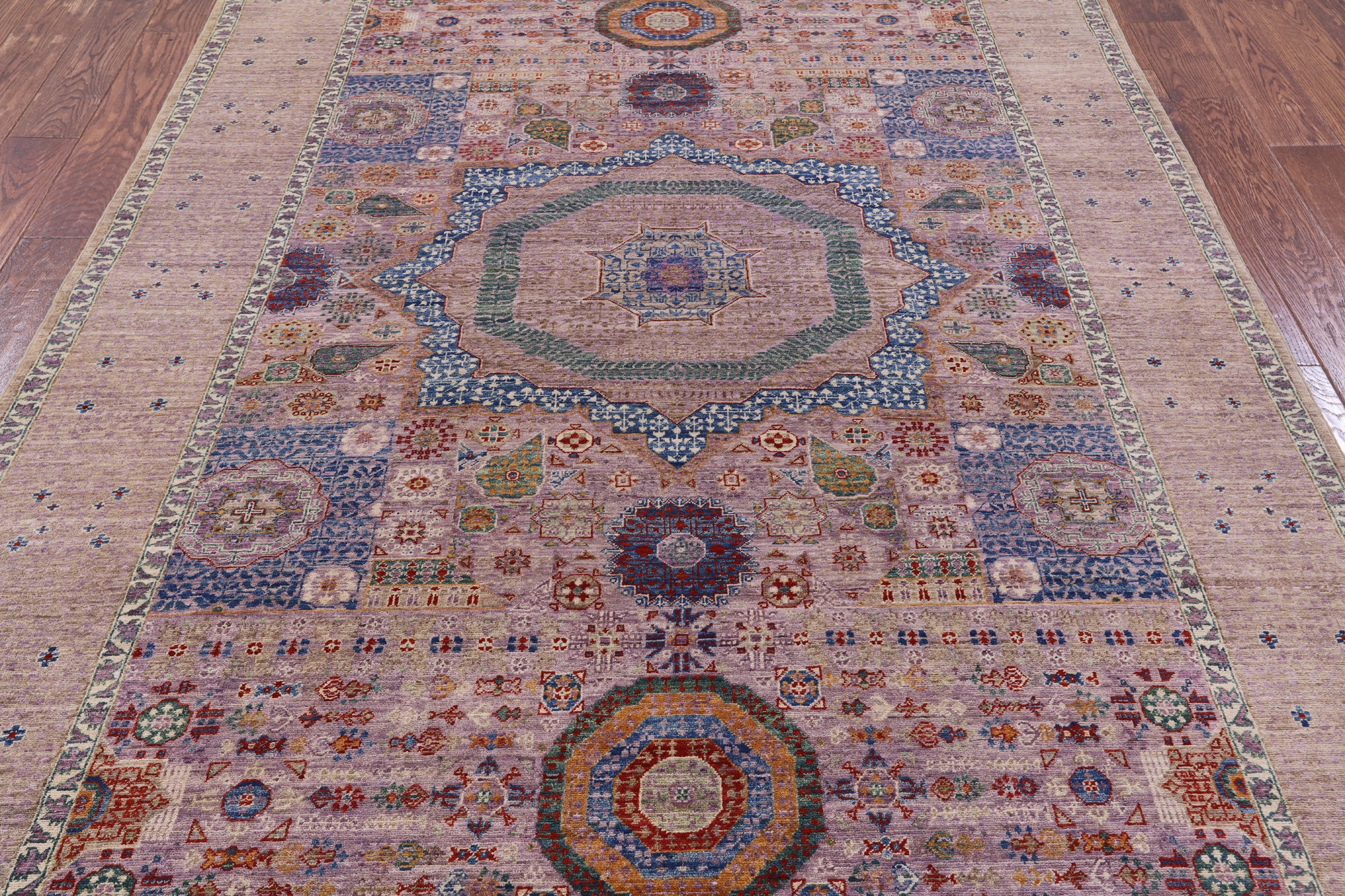 Geometric Persian Mamluk Handmade Wool Rug - 6' 2" X 8' 11" - Golden Nile