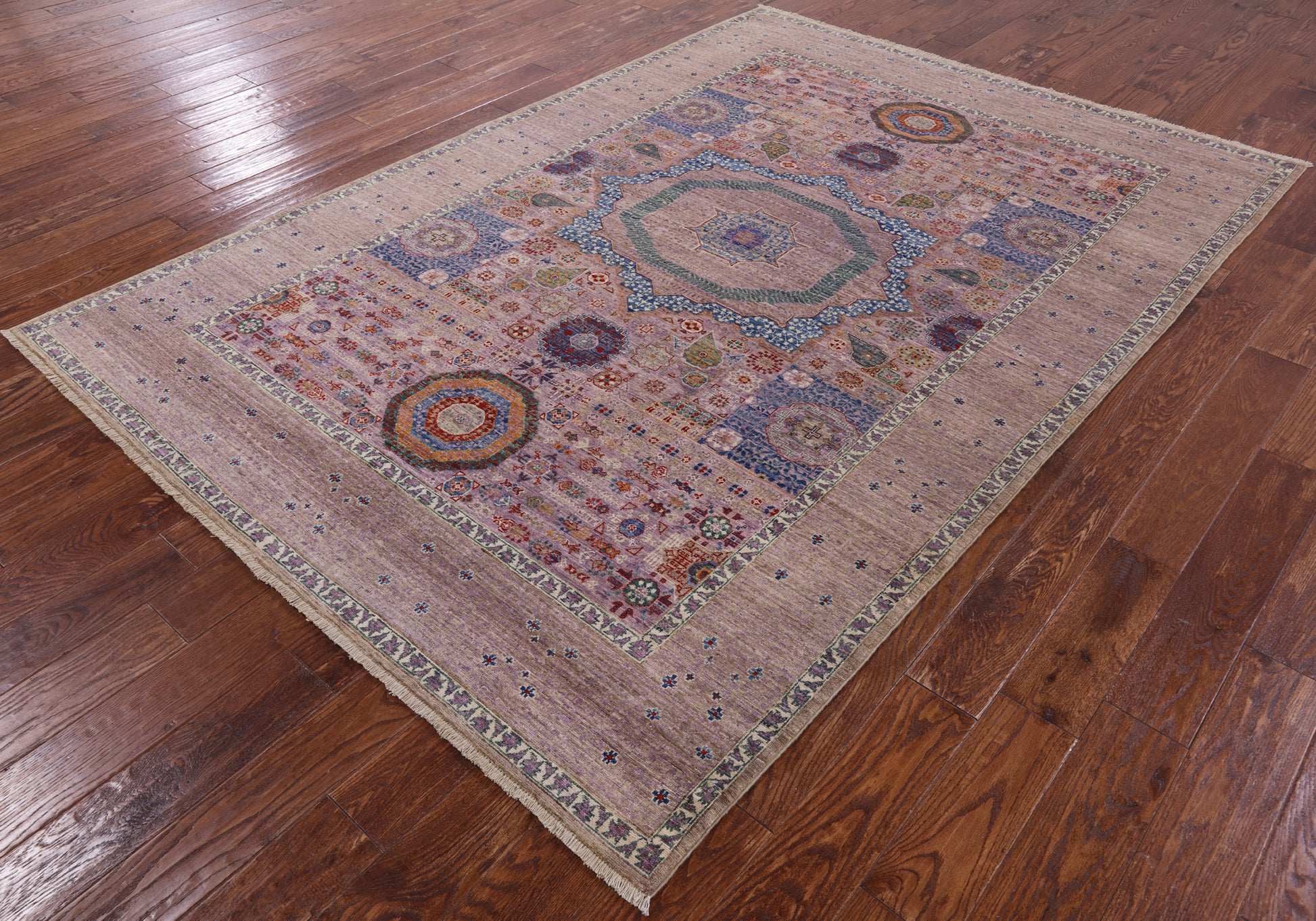 Geometric Persian Mamluk Handmade Wool Rug - 6' 2" X 8' 11" - Golden Nile