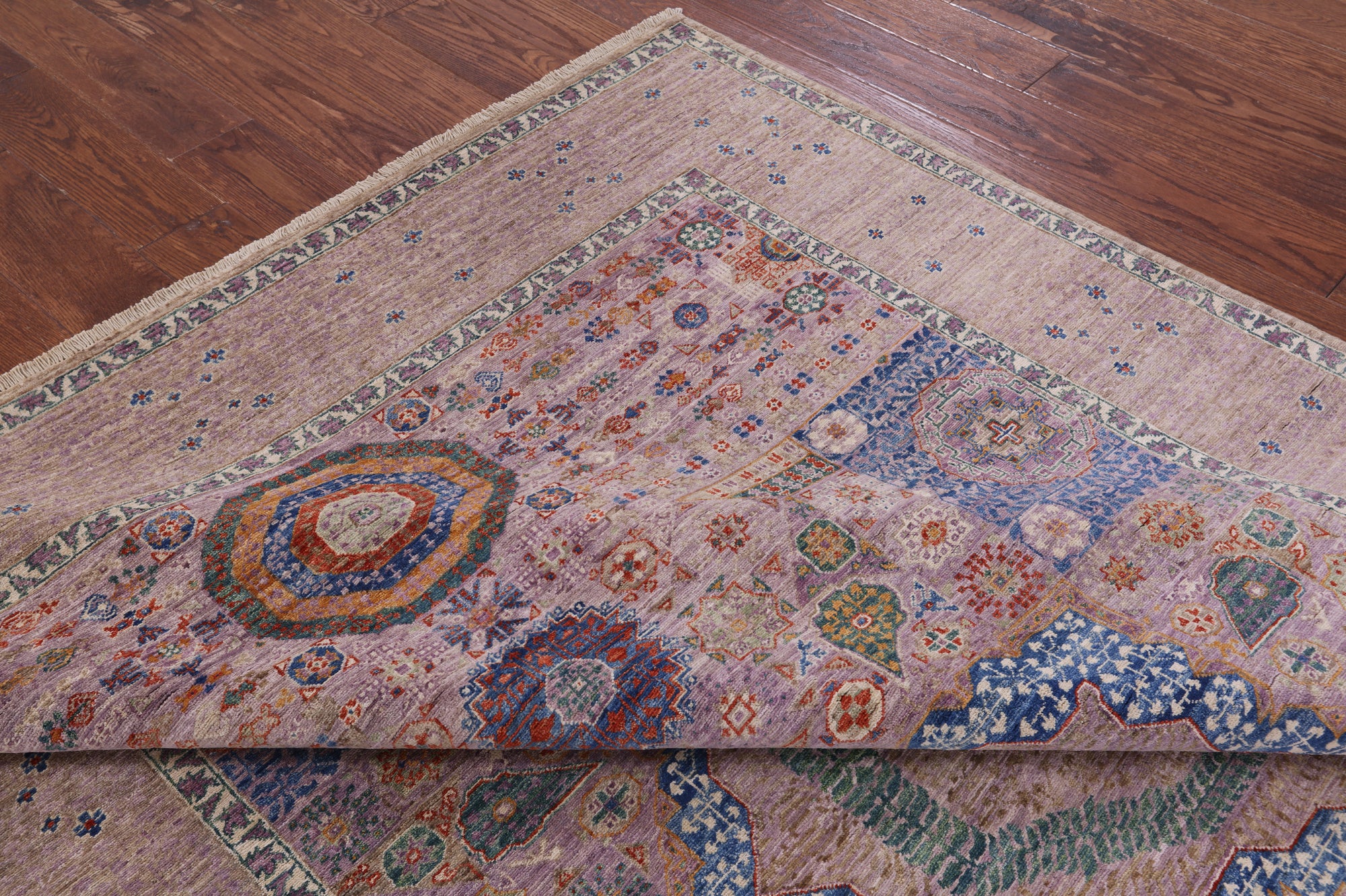 Geometric Persian Mamluk Handmade Wool Rug - 6' 2" X 8' 11" - Golden Nile