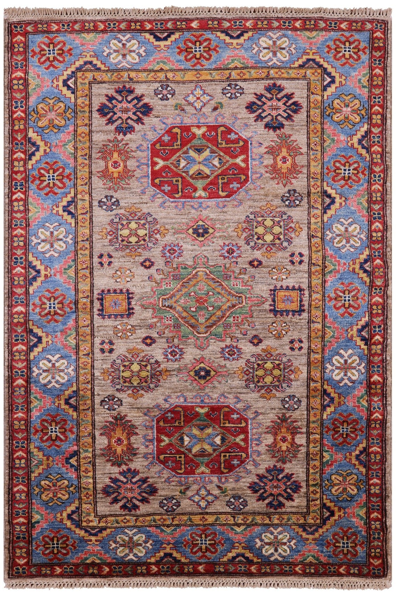 Super Kazak Handmade Wool Rug - 3' 11" X 5' 9" - Golden Nile