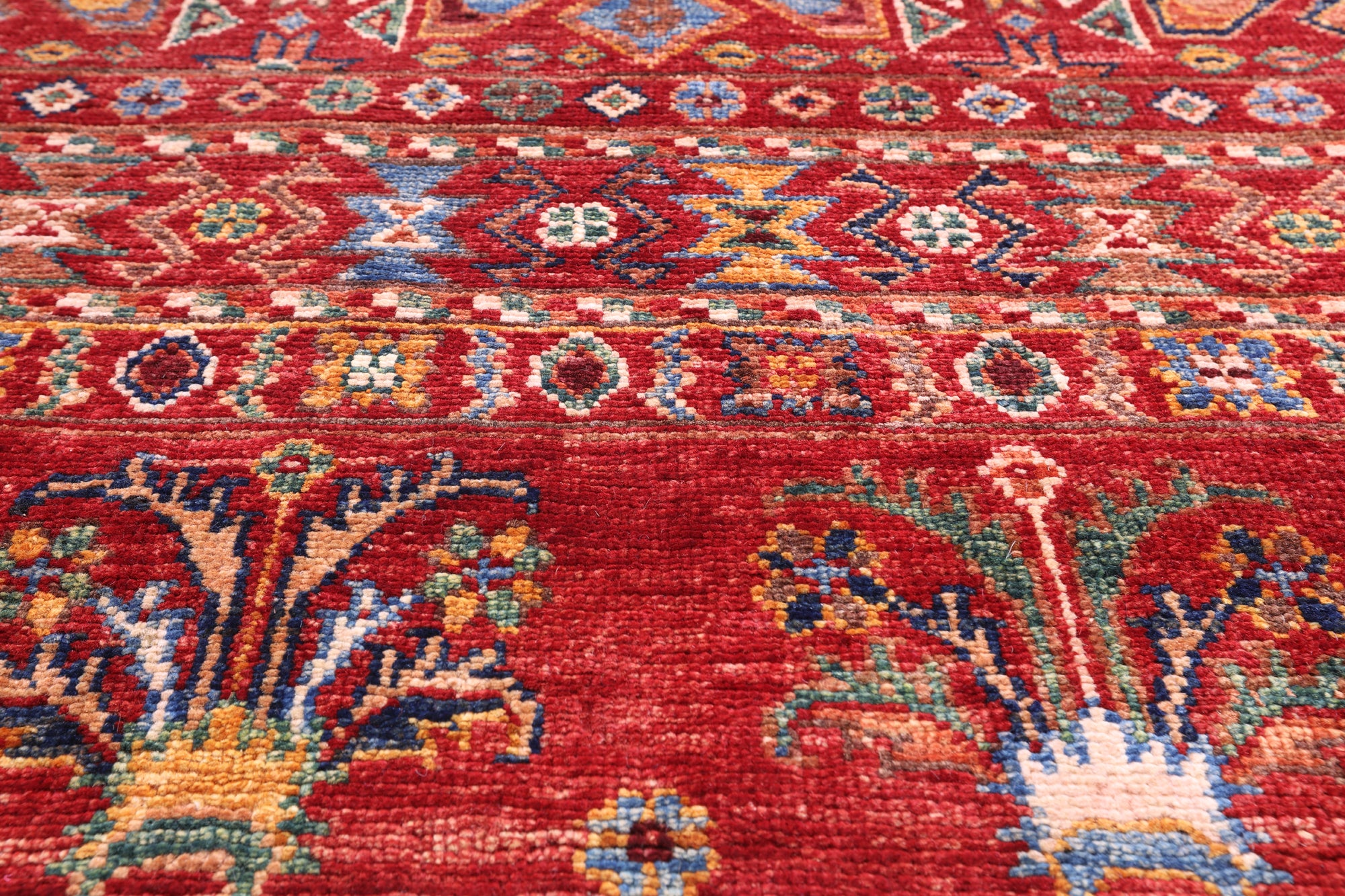 Red Khorjin Persian Gabbeh Hand Knotted Wool Runner Rug - 2' 11" X 15' 8" - Golden Nile