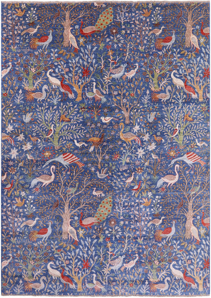 Exotic Birds Persian Handmade Wool Rug - 9' 9" X 13' 7" - Golden Nile